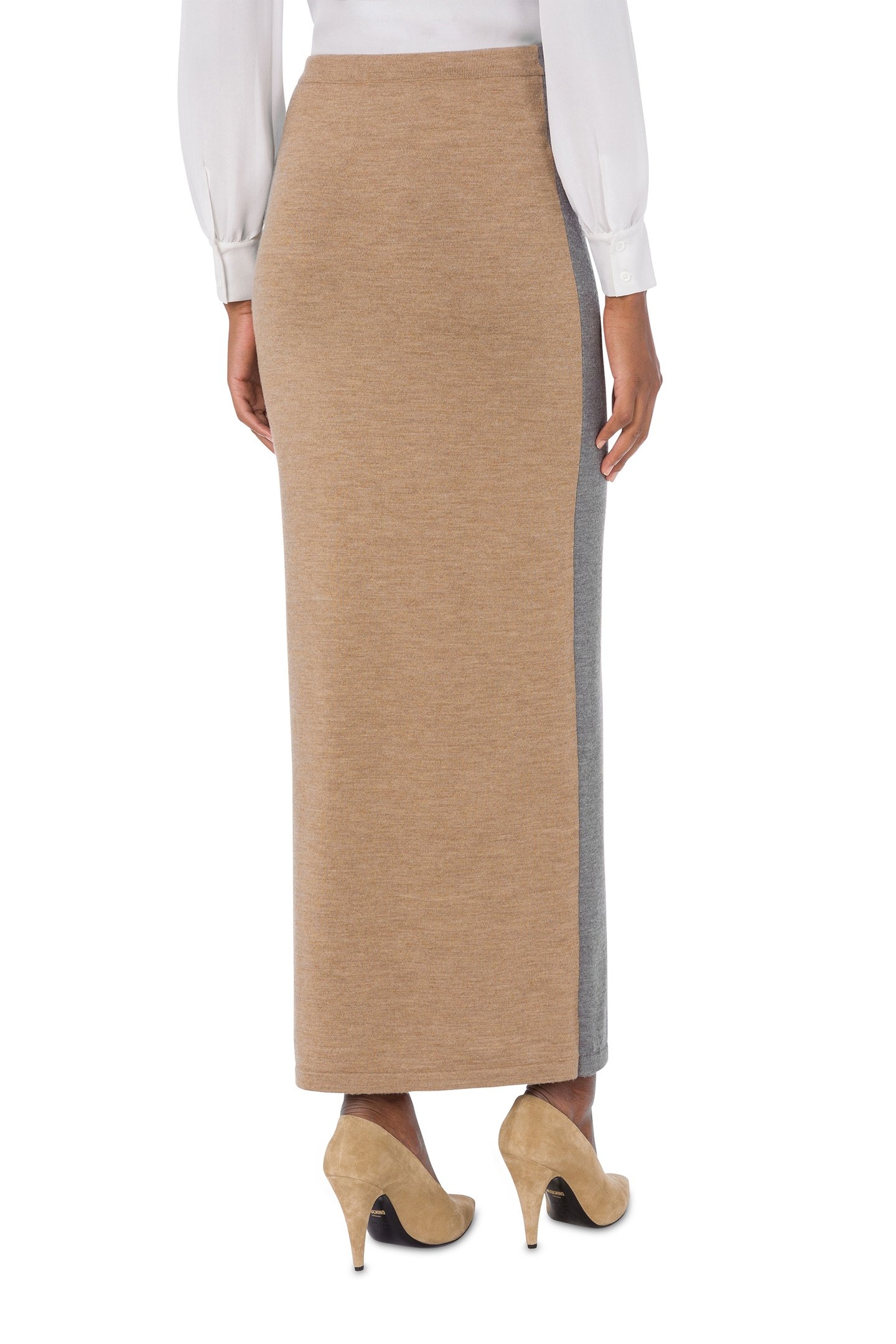 TWO-TONE SKIRT IN EXTRA-FINE MERINO WOOL BEIGE 2