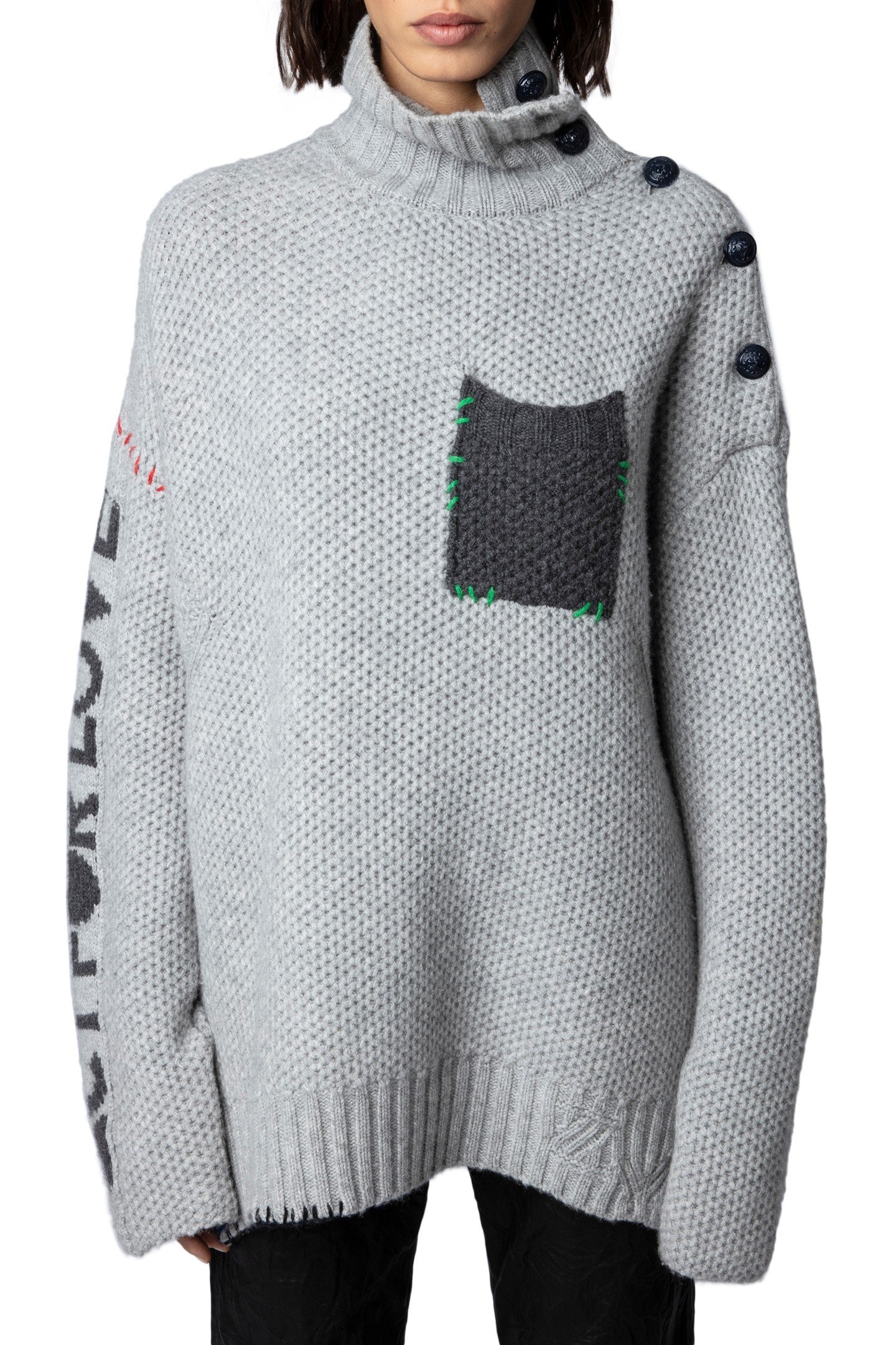 ALMA POCKET CASHMERE JUMPER GRIS CHINE 1