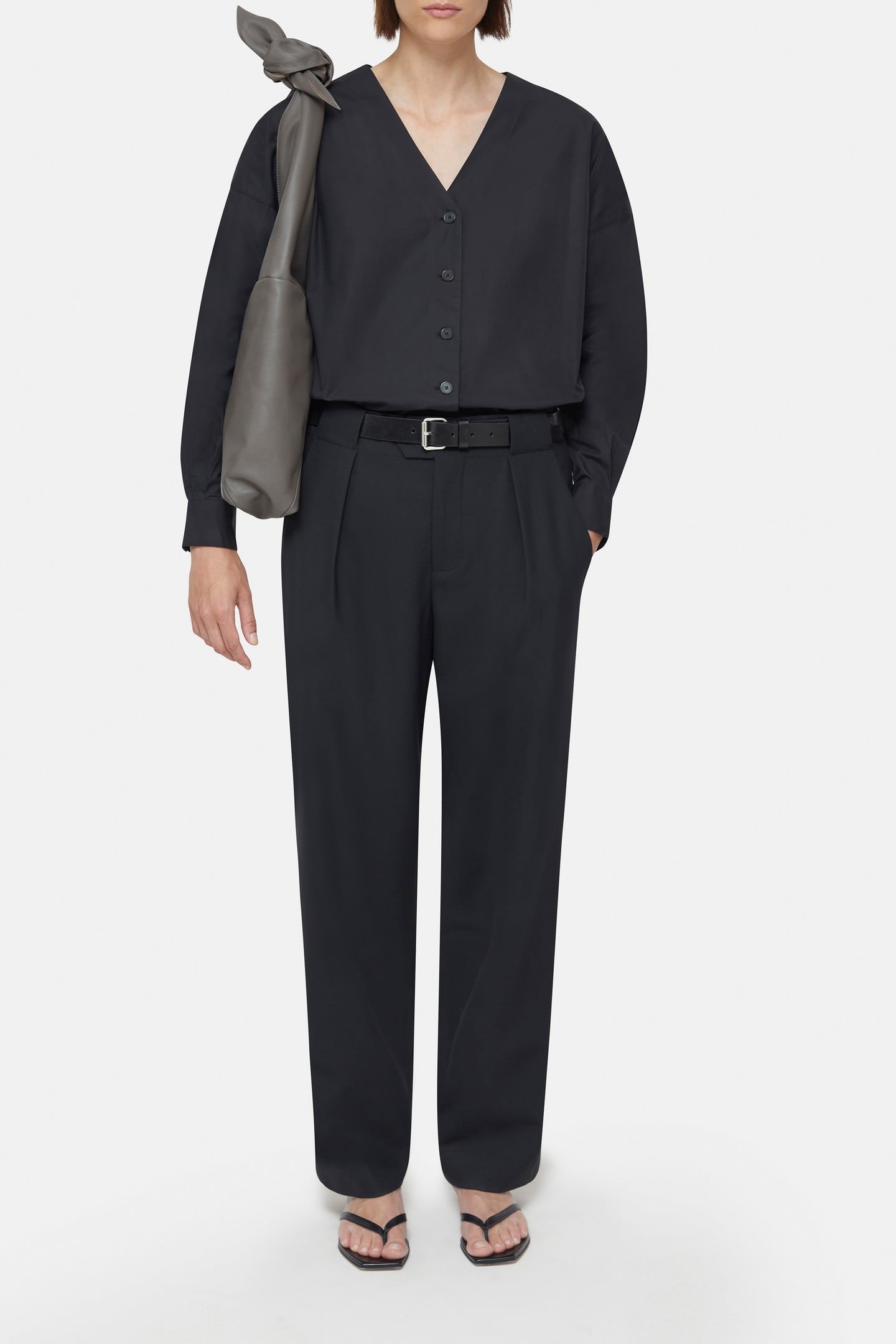 NO COLLAR BLOUSE SHIRT BLACK 4