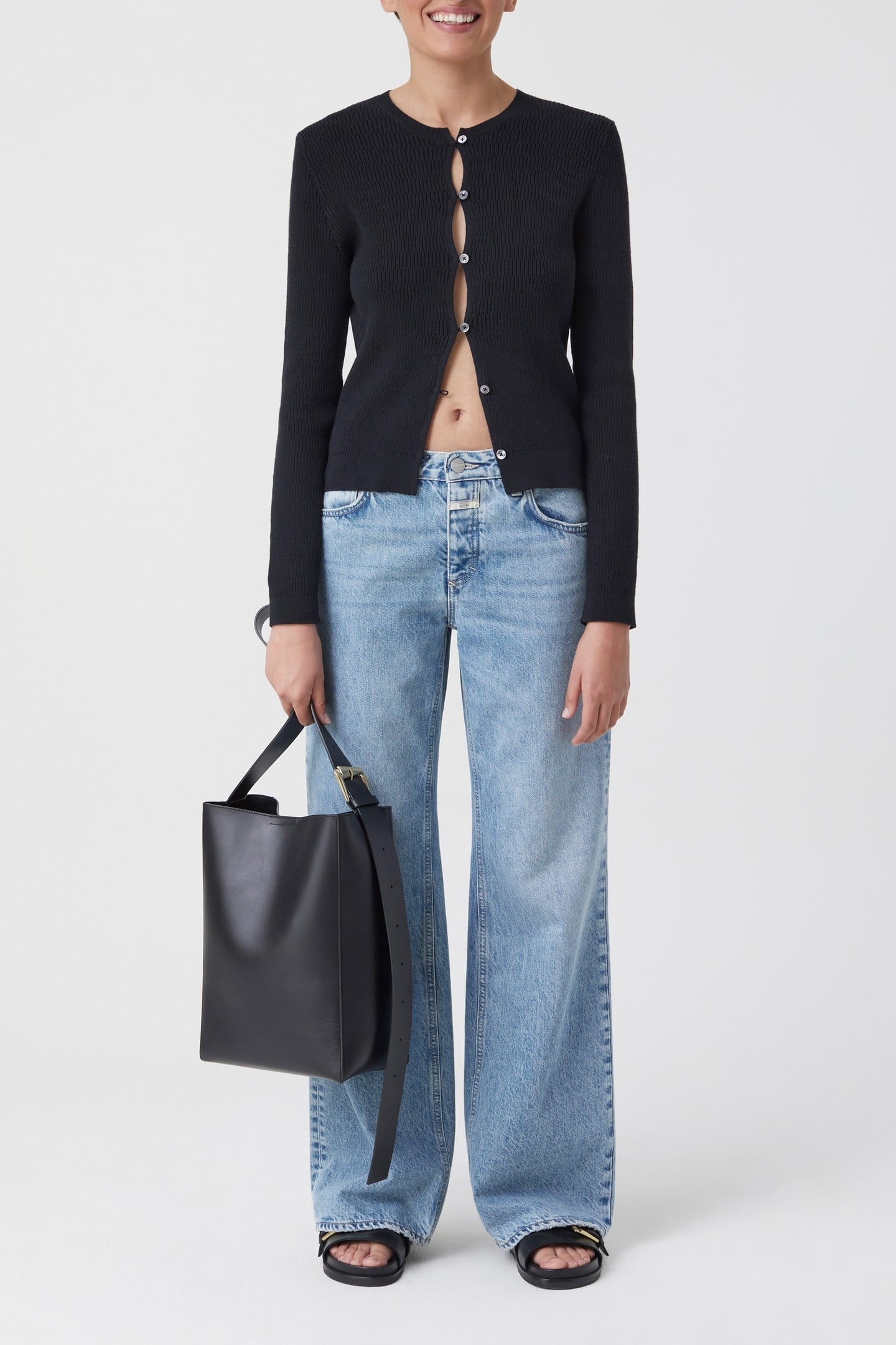 CROPPED CARDIGAN LONG SLEEVE KNITS BLACK 2