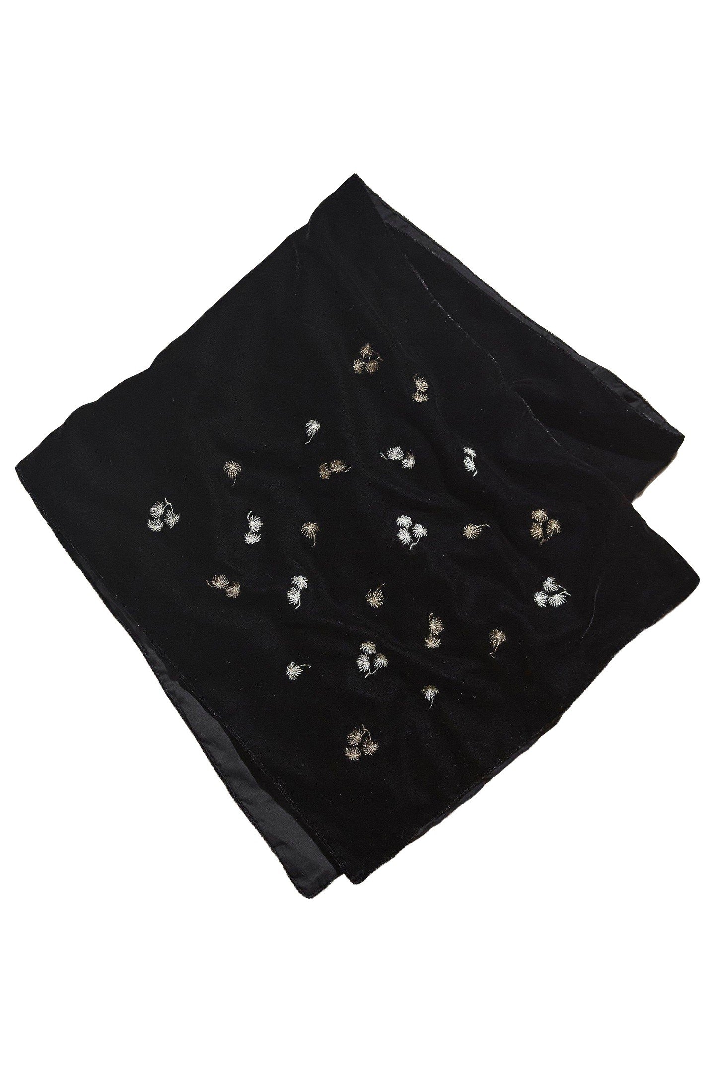 EMBROIDERED VELVET SCARF BLACK MULTI 1