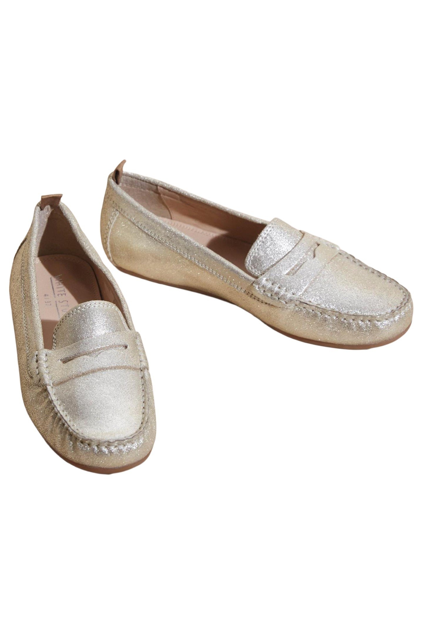LEATHER DRIVING MOCCASIN GOLD TONE METALLIC 4