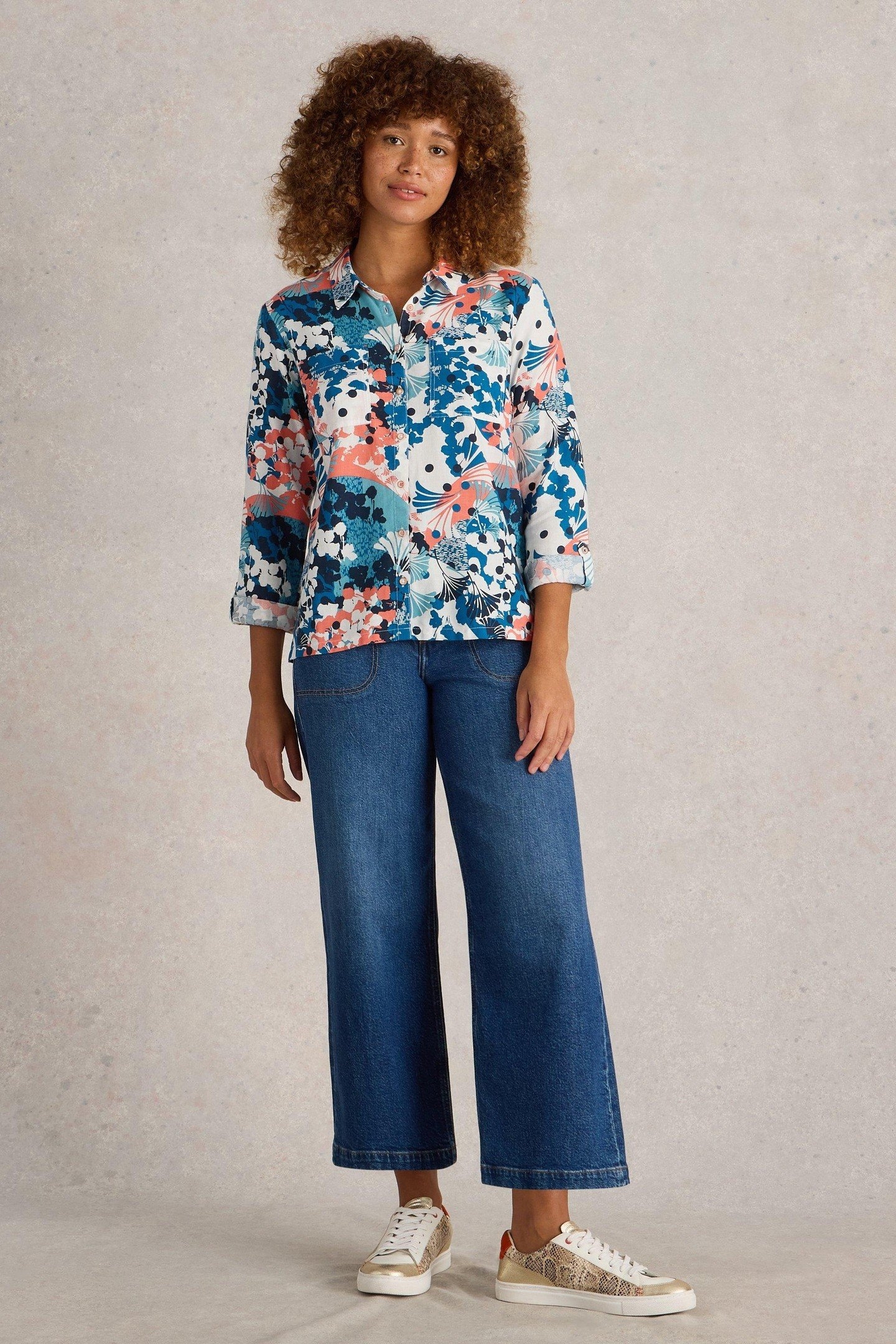 SOPHIE ORGANIC COTTON SHIRT IVORY PRINT 1