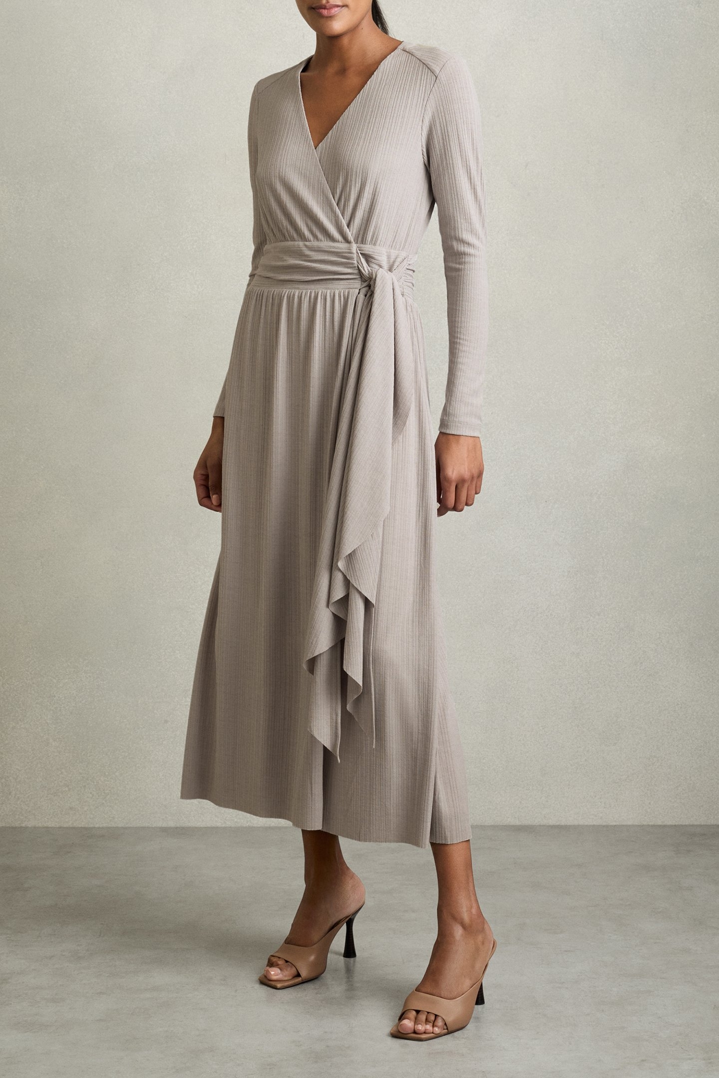 WRAP TIE MIDI JERSEY DRESS GREY 1
