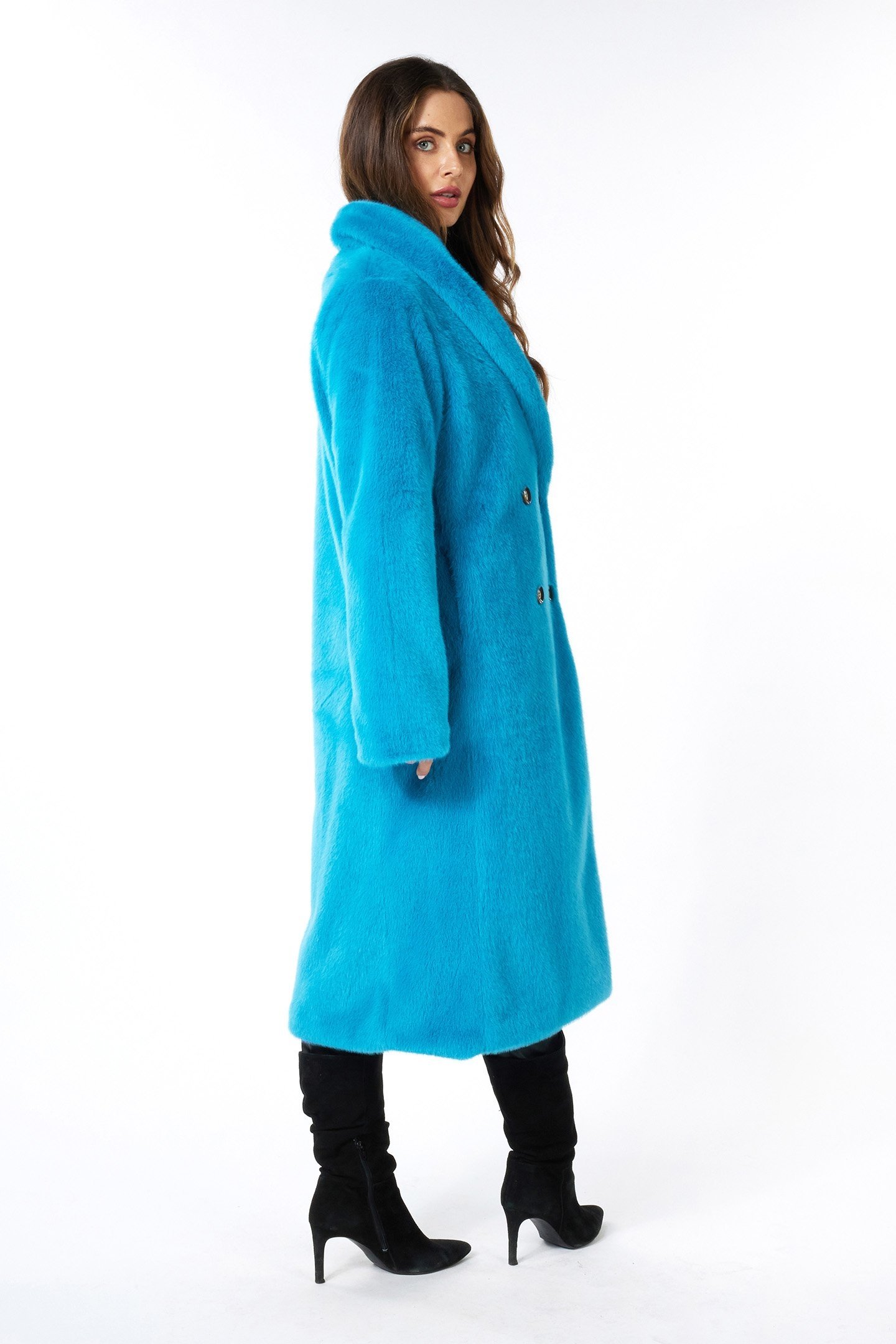 COAT SHAWL COLLAR FAKE FUR PETROL 3