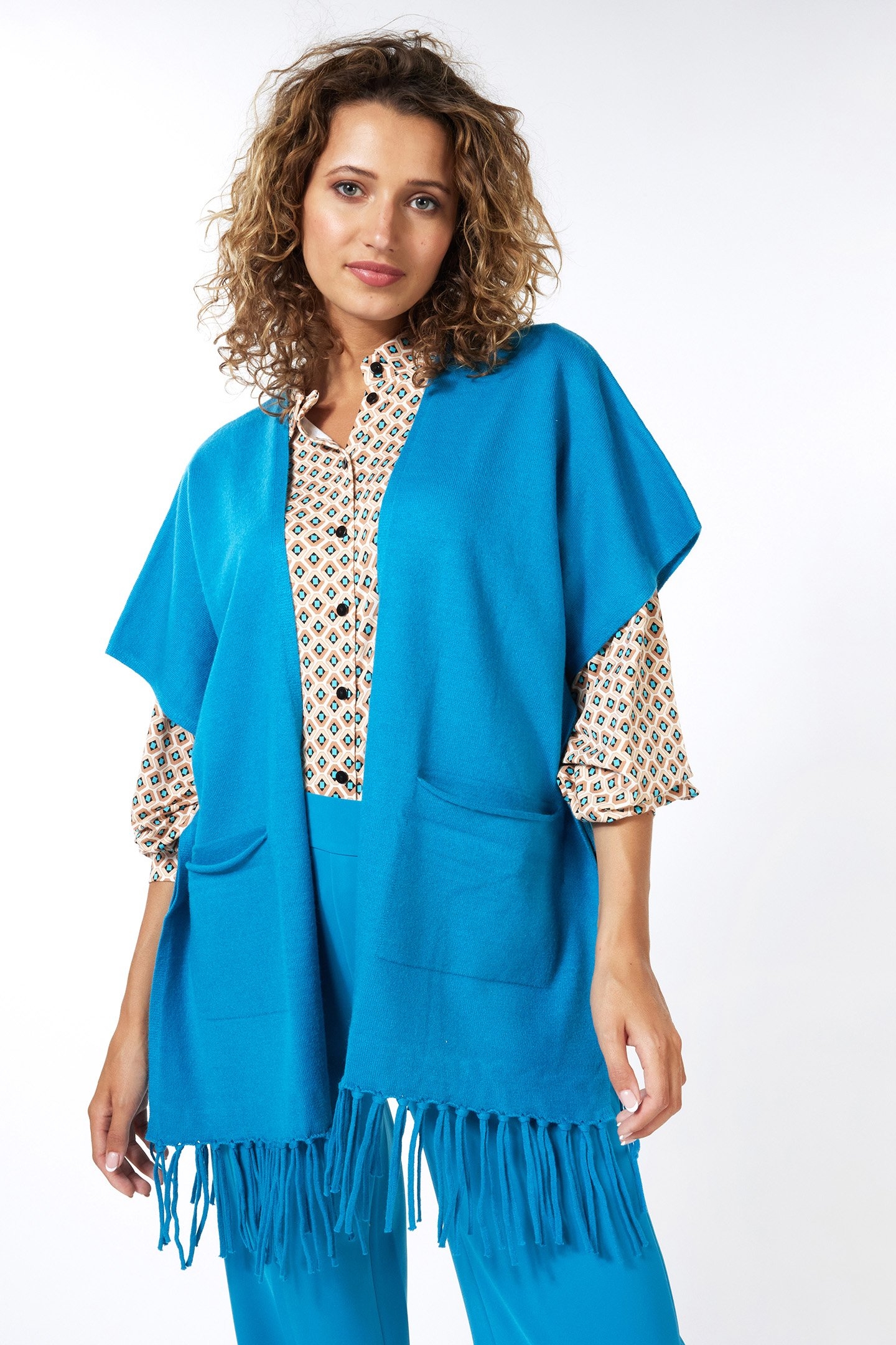 PONCHO FRINGES PETROL 1