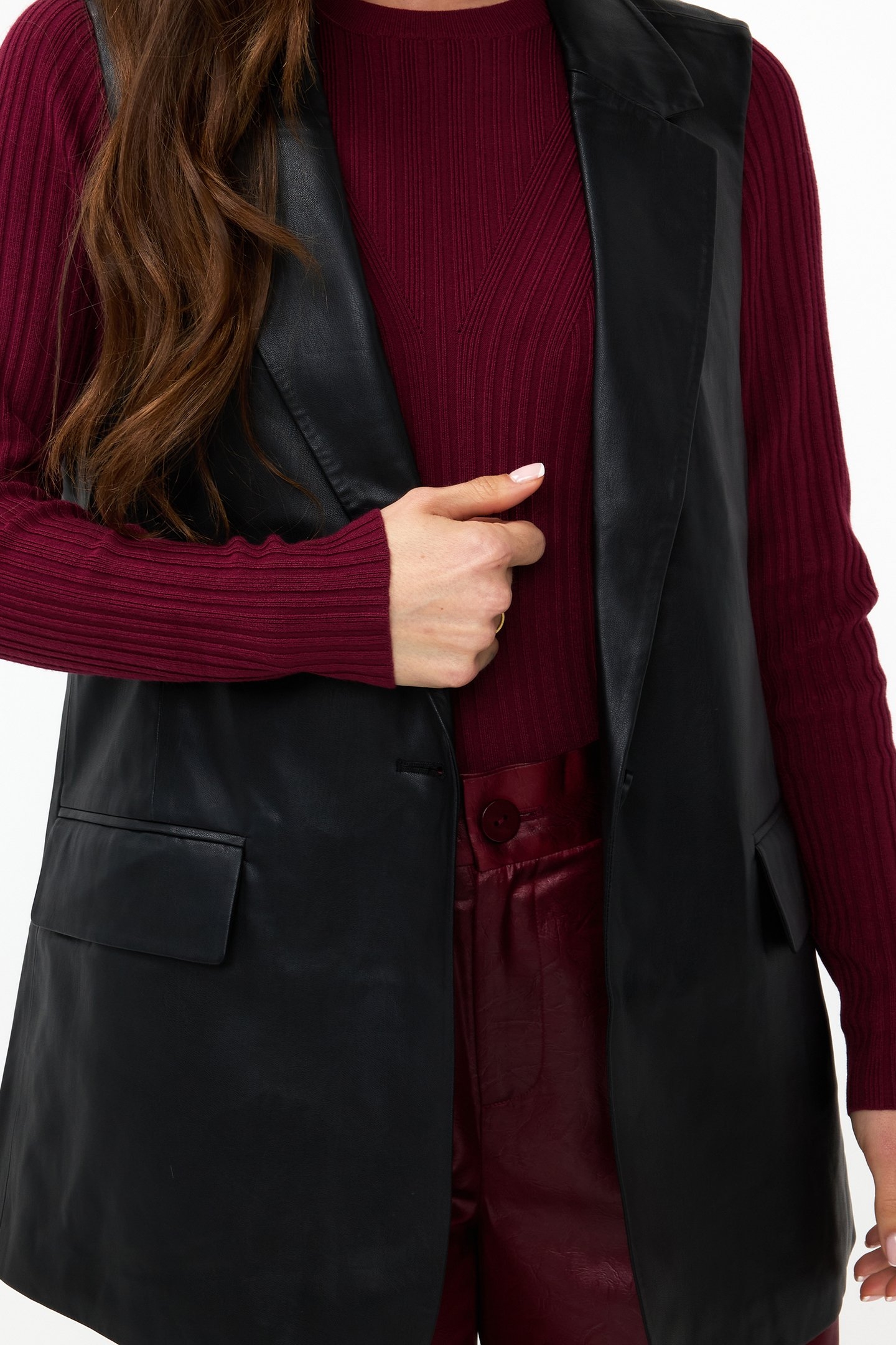 GILET LONG VEGAN LEATHER BLACK 5