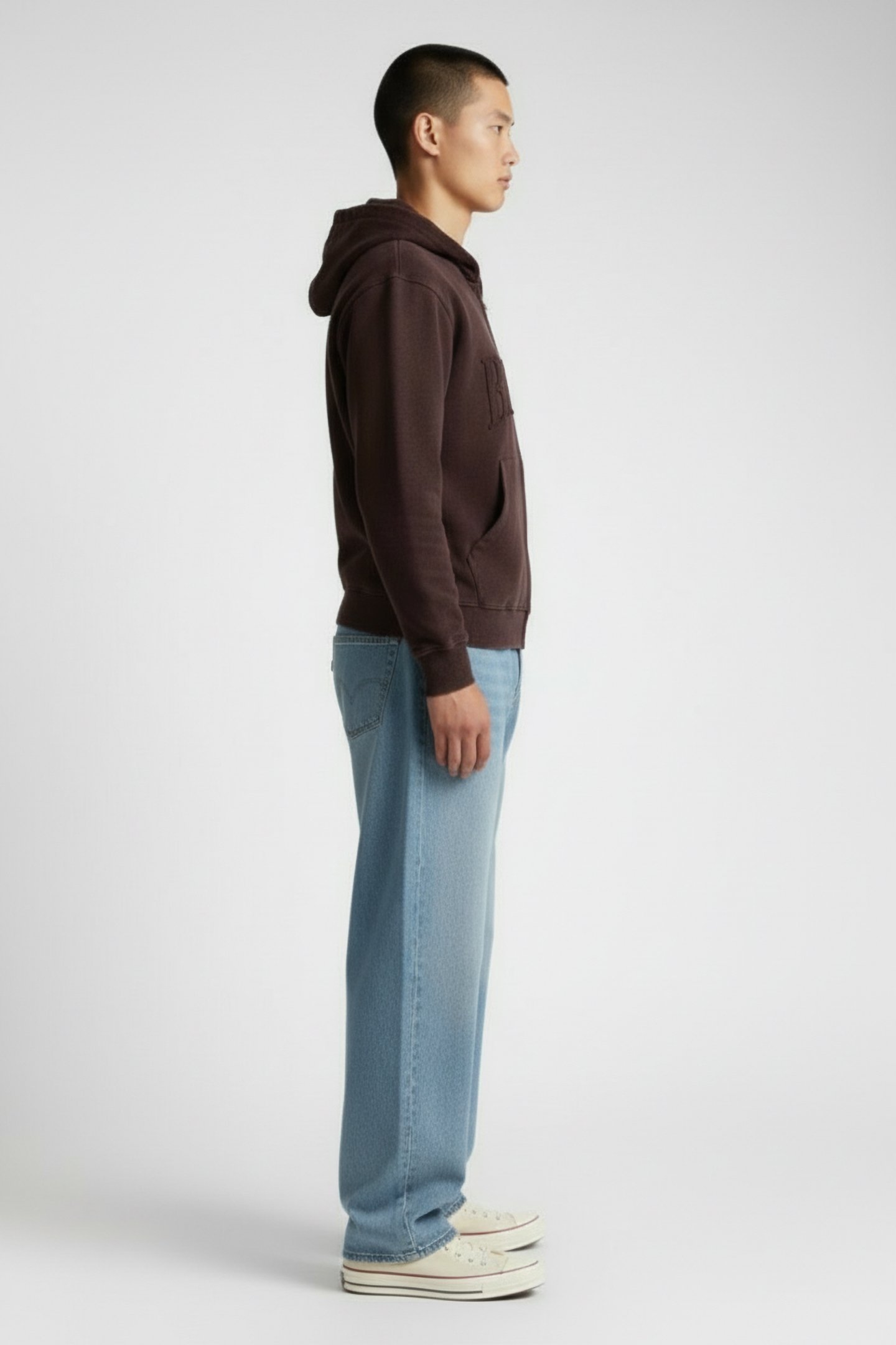 URBAN WASHED ZIP HOODIE DEEP BROWN 3