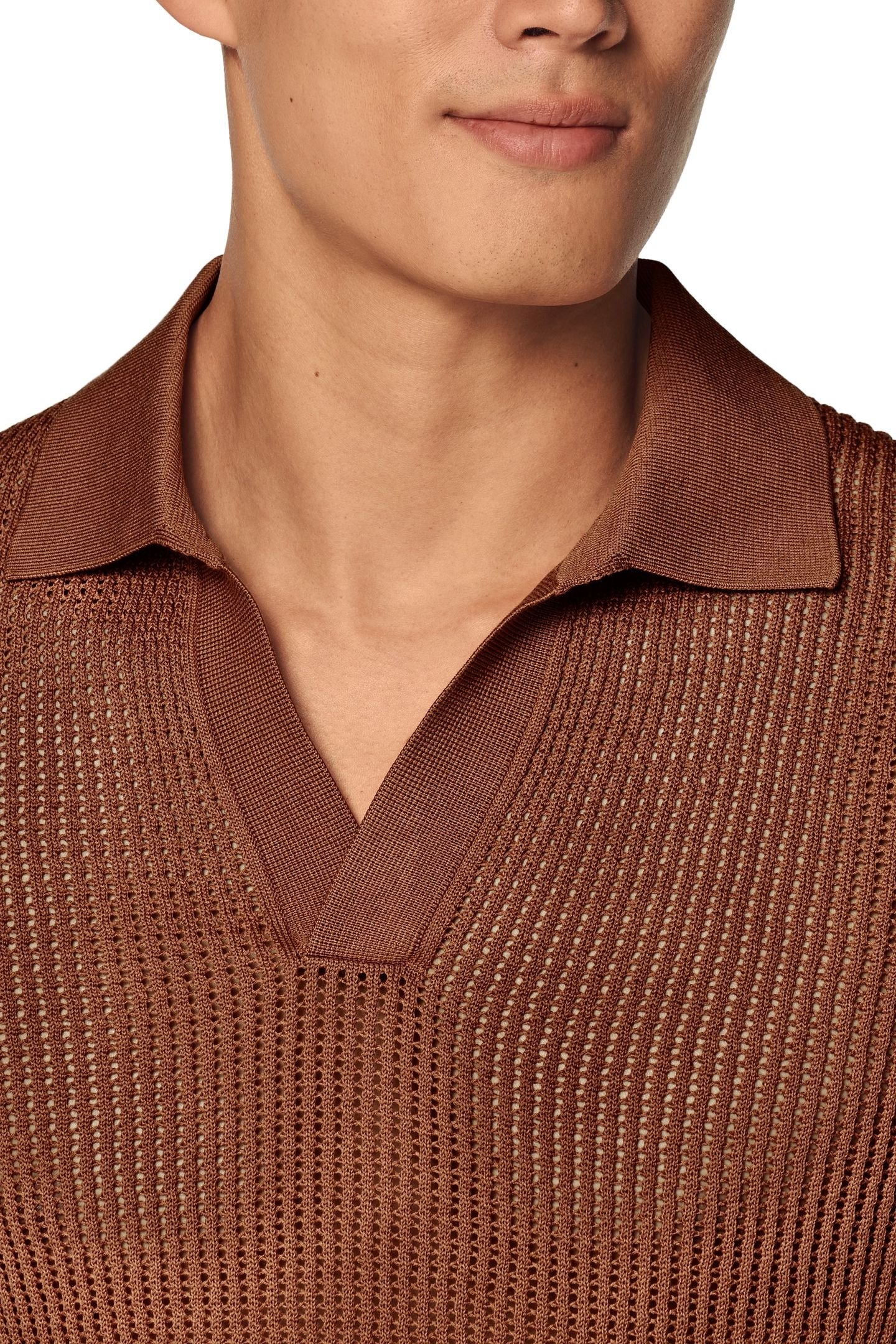 SS BUTTONLESS POLO CROCHET RUST DARK ORANGE 6