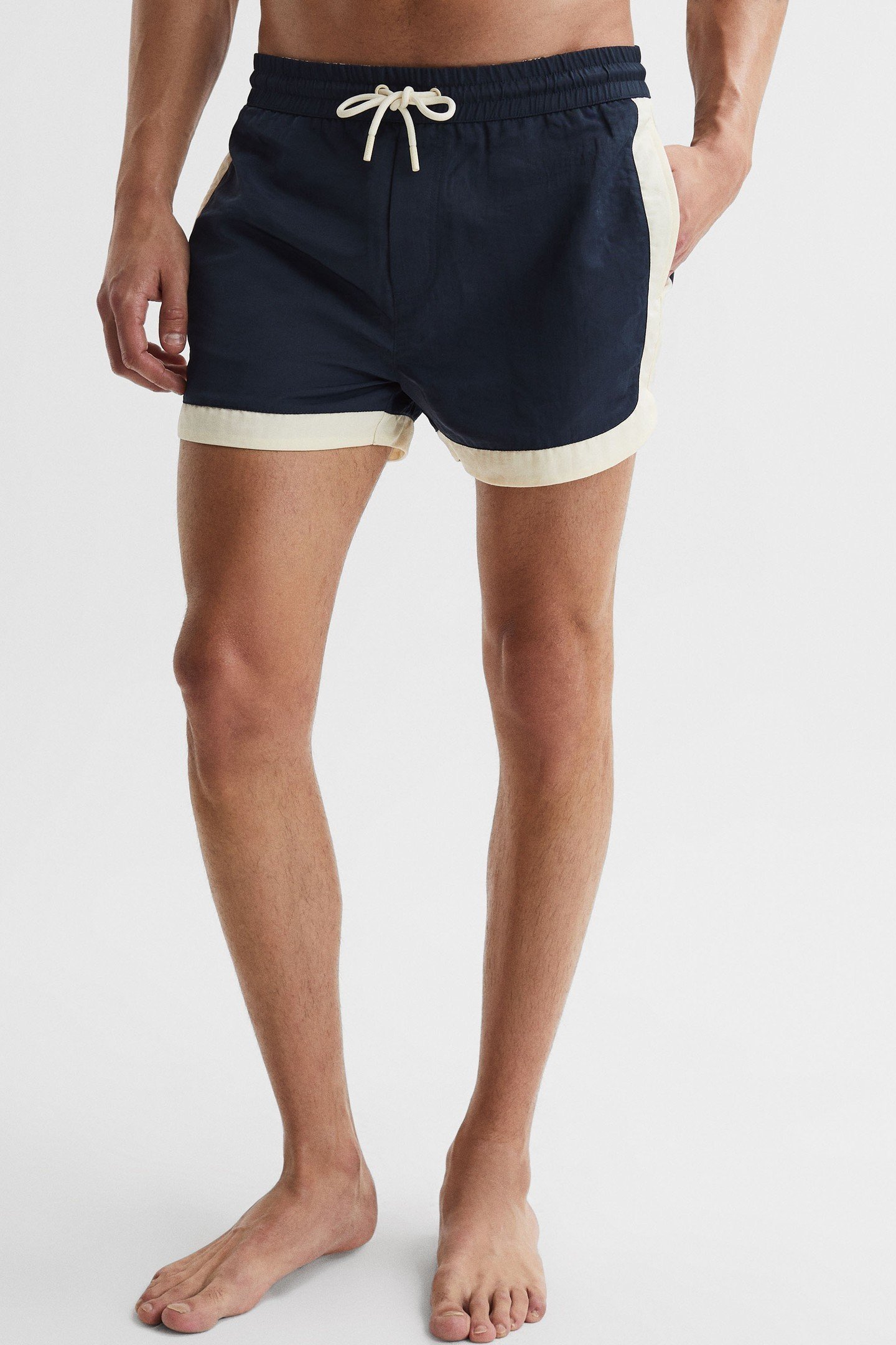 DRAWSTRING CONTRAST BORDER SWIMSHORT NAVY/WHITE 3