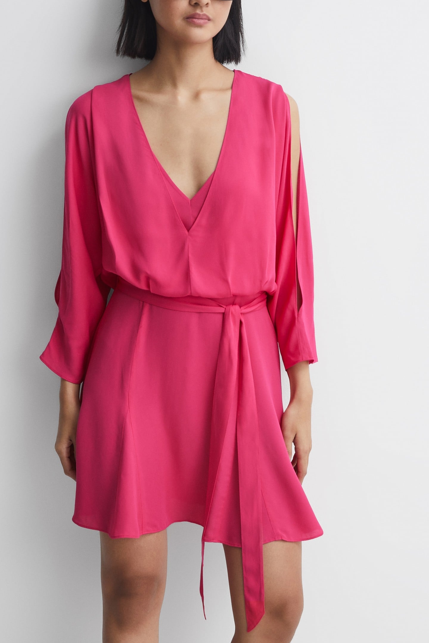 PLAIN SHORT FLIPPY DRESS BRIGHT PINK 2