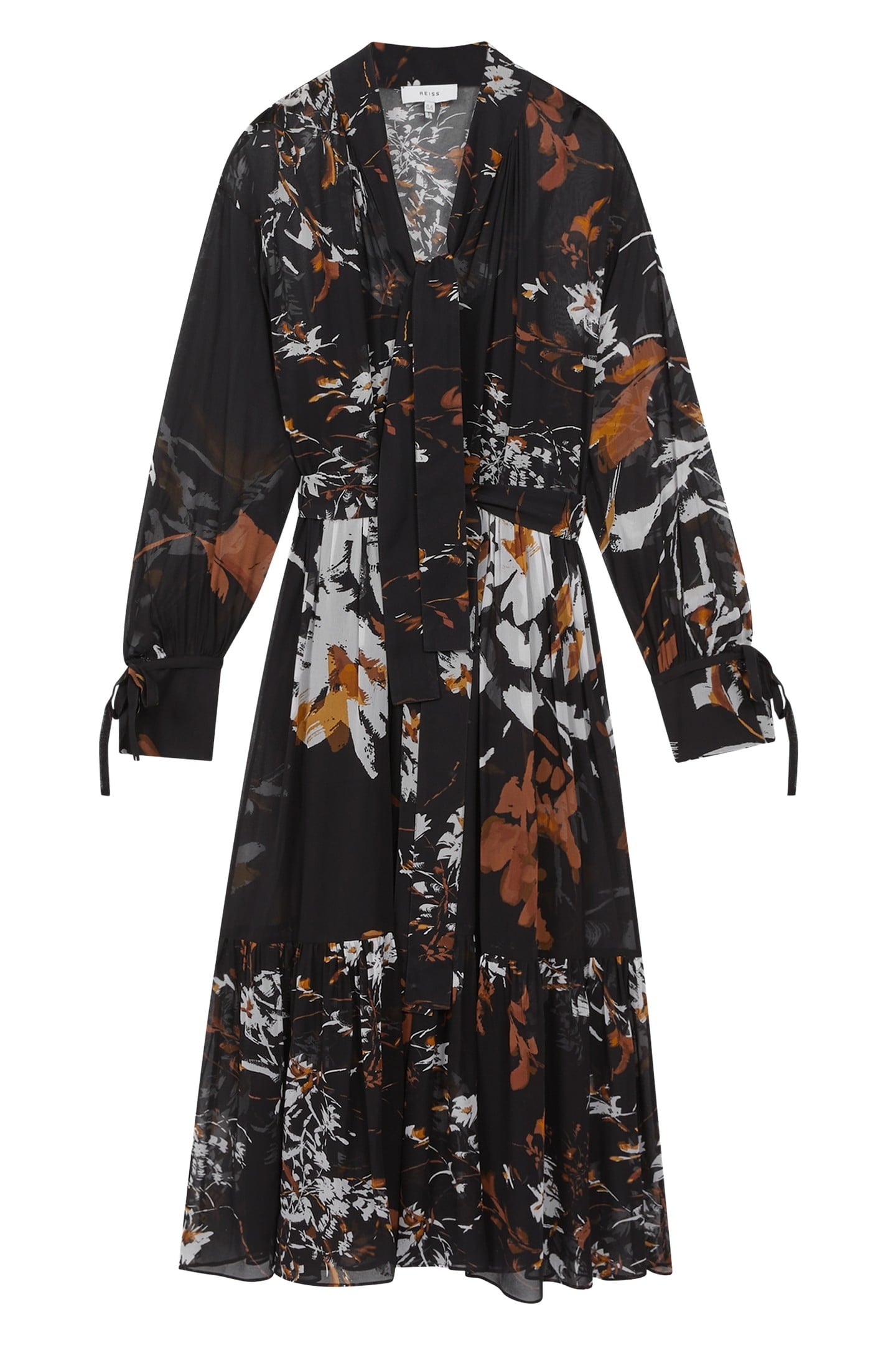 FLORAL PRINTED MIDI DRESS BLACK/BROWN 5