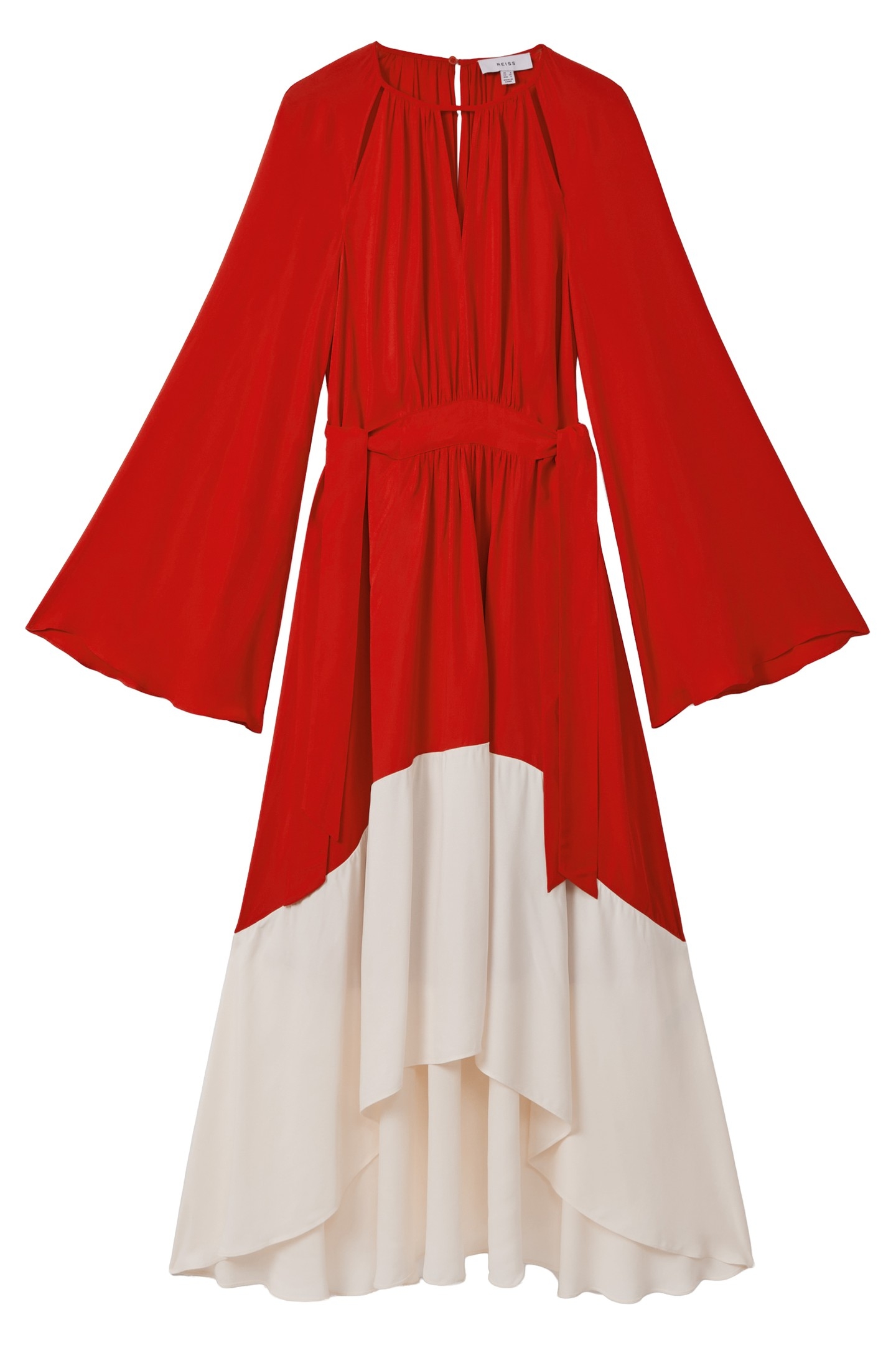 COLOUR BLOCK MIDI DRESS RED/CREAM 5