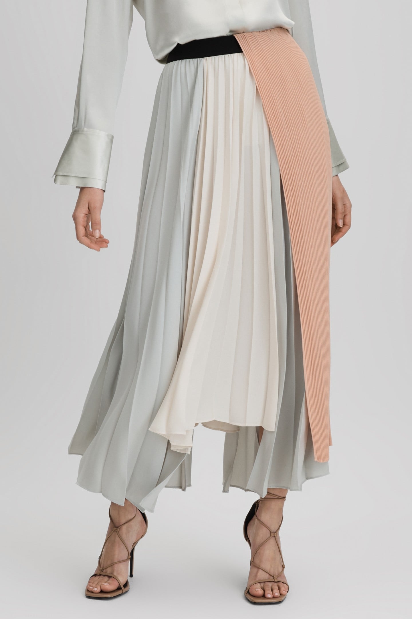 MULTI COLOR BLOCK PLEAT SKIRT PINK/CREAM 1