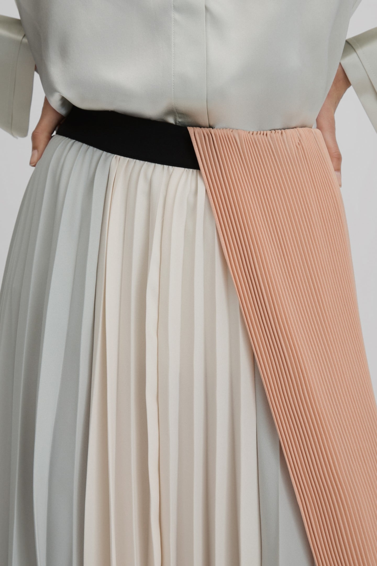 MULTI COLOR BLOCK PLEAT SKIRT PINK/CREAM 5