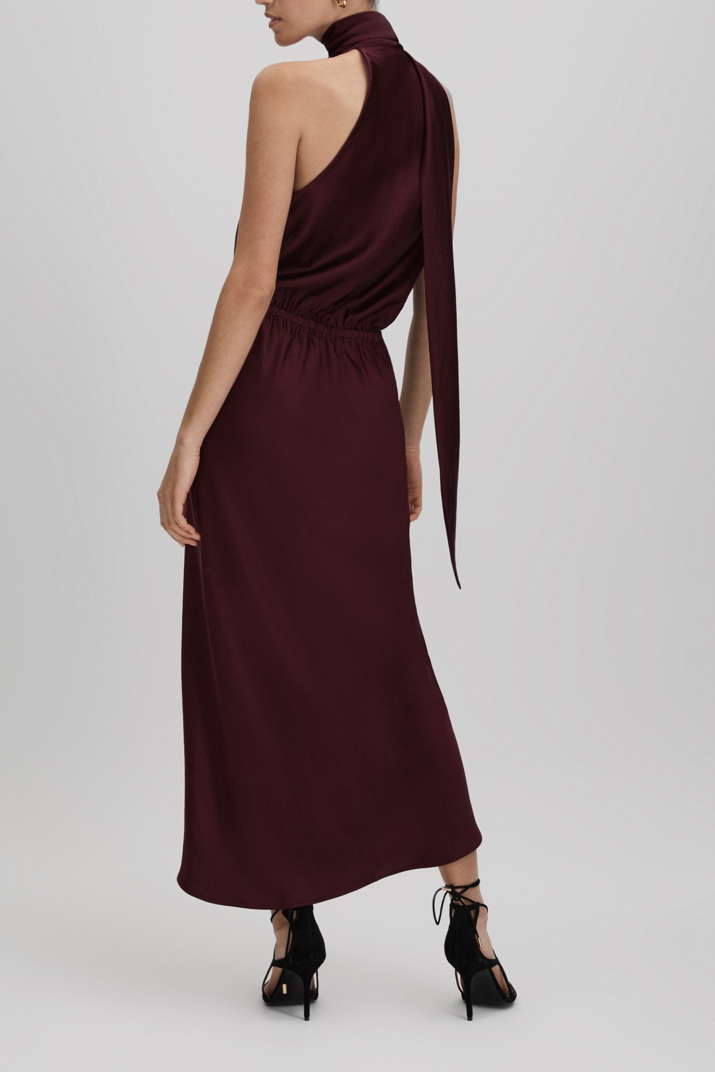 SATIN DRAPE OCCASION DRESS BURGUNDY 2