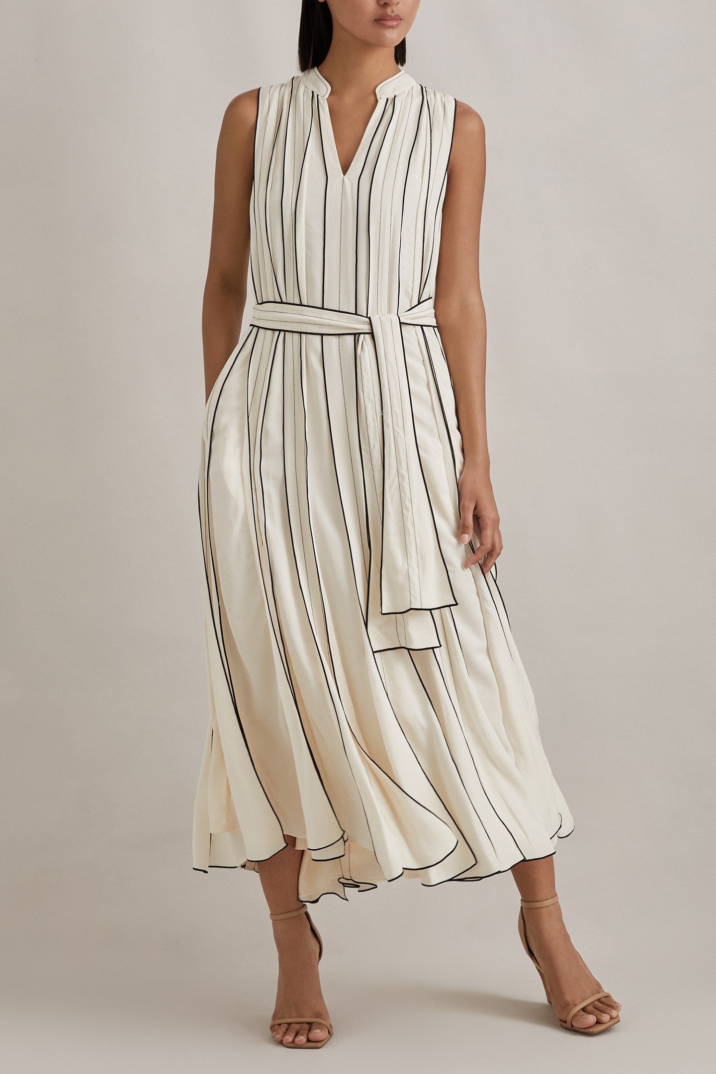 TIPPED PLEAT DRESS IVORY 3