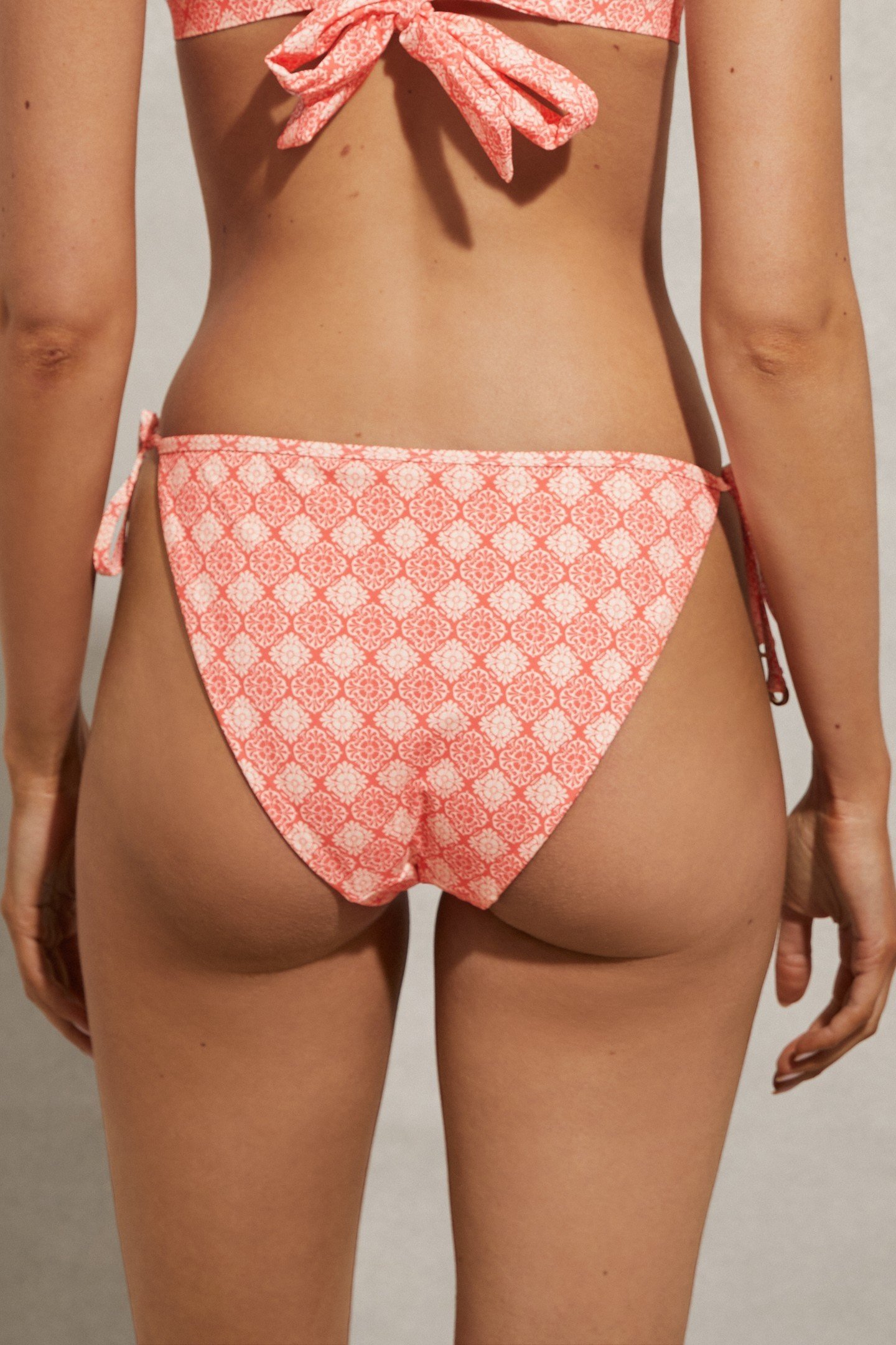 FERN PRINT TIE SIDE BOTTOM CREAM/CORAL 2