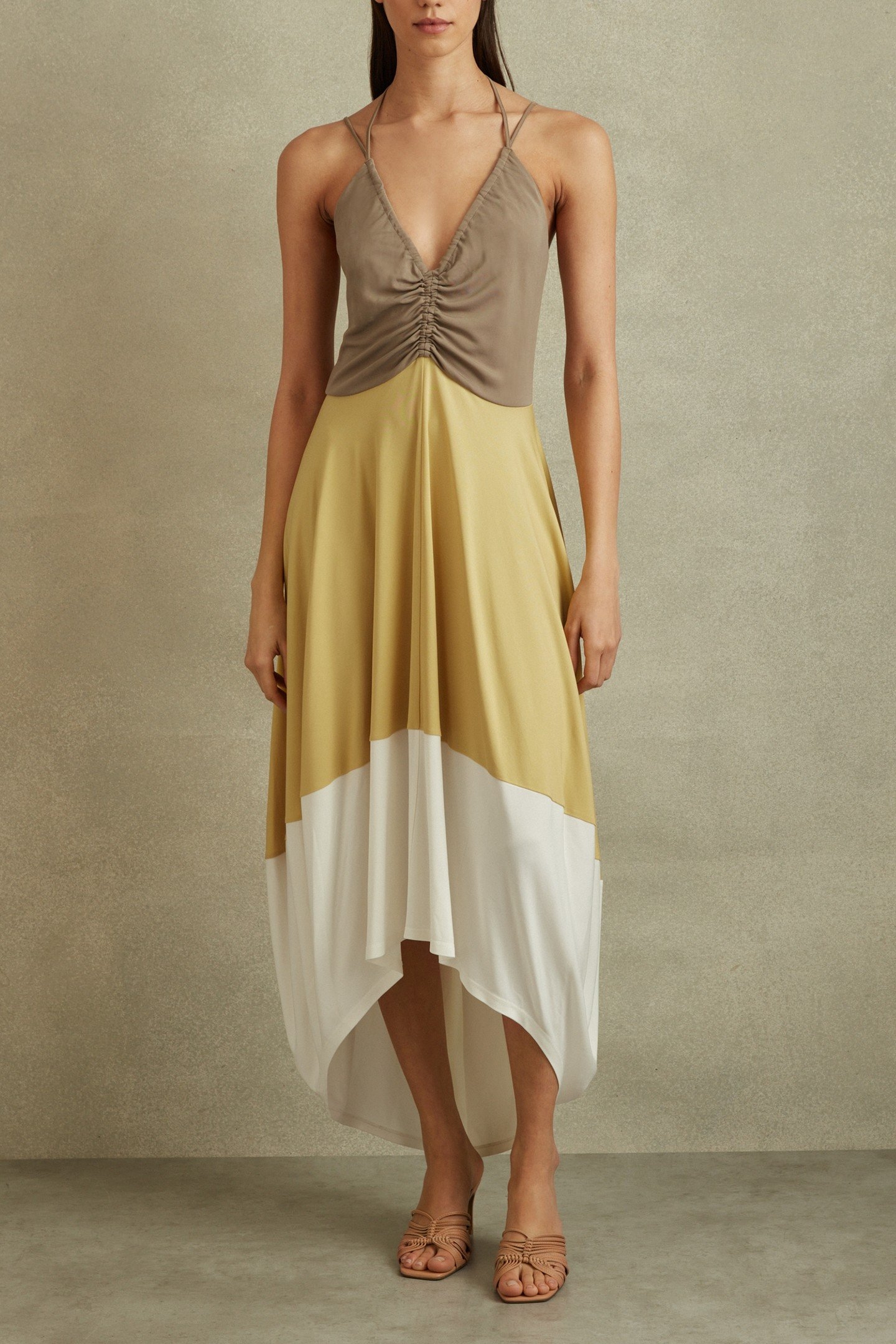 COLOUR BLOCK MIDI DRESS YELLOW/NEUTRAL 1