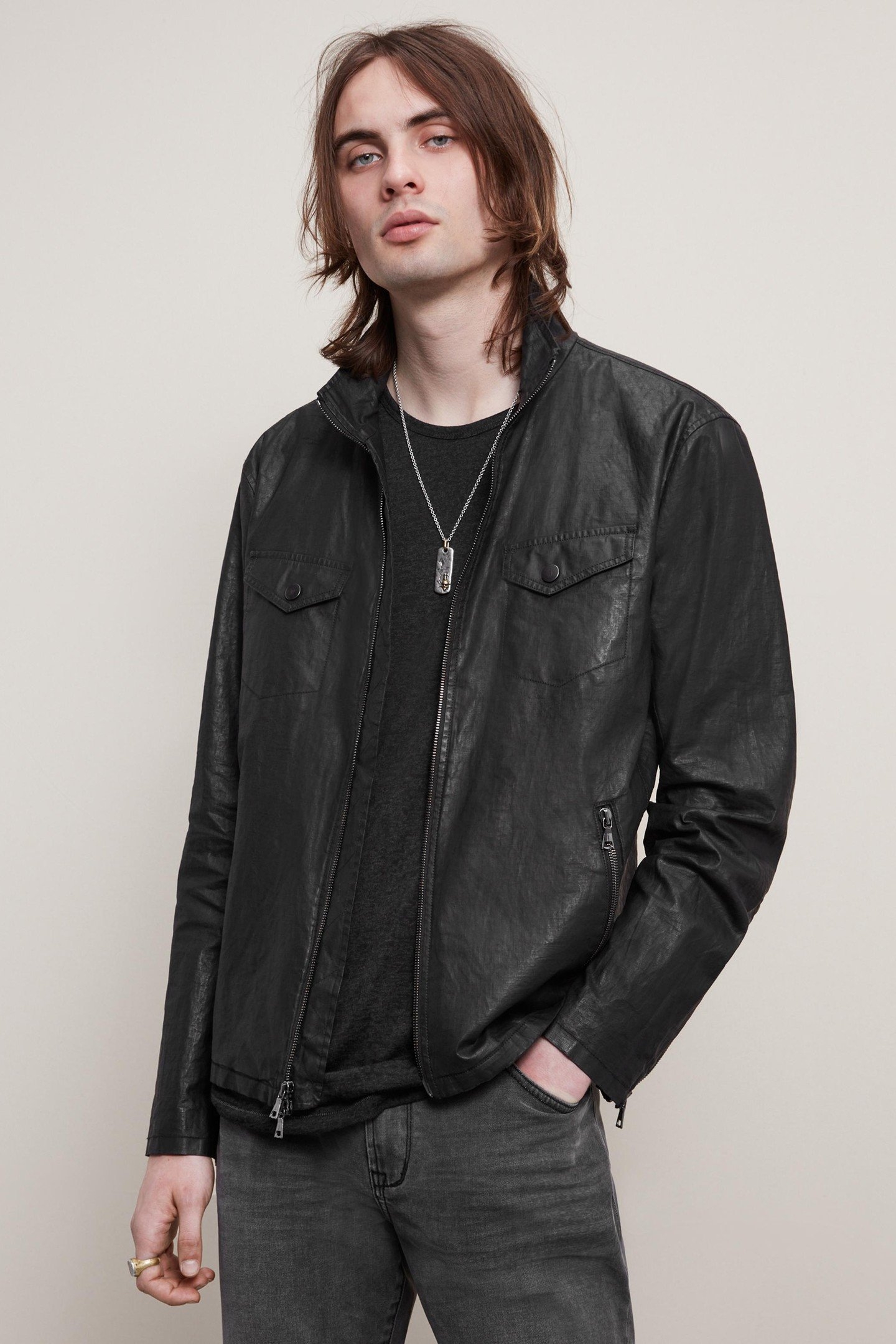 GARMENT WASHED SLIM FIT ZIP FRONT CLOSURE JACKET BLACK 2