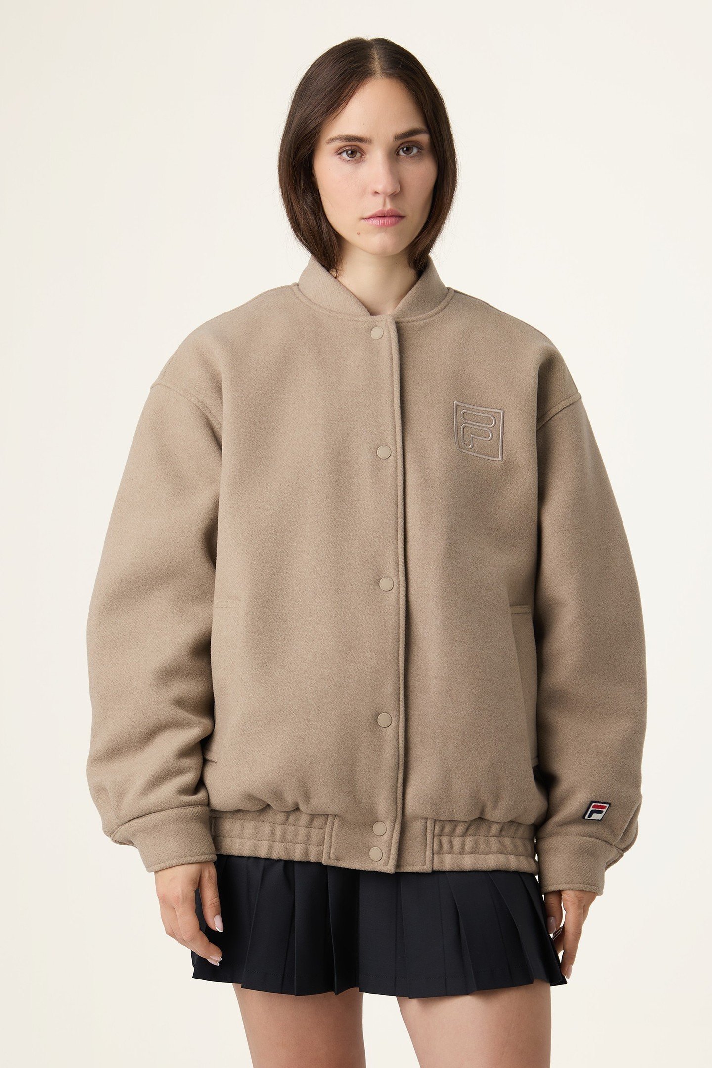 COMO OVERSIZED FELTED VARSITY JACKET WEATHERED TEAK 1