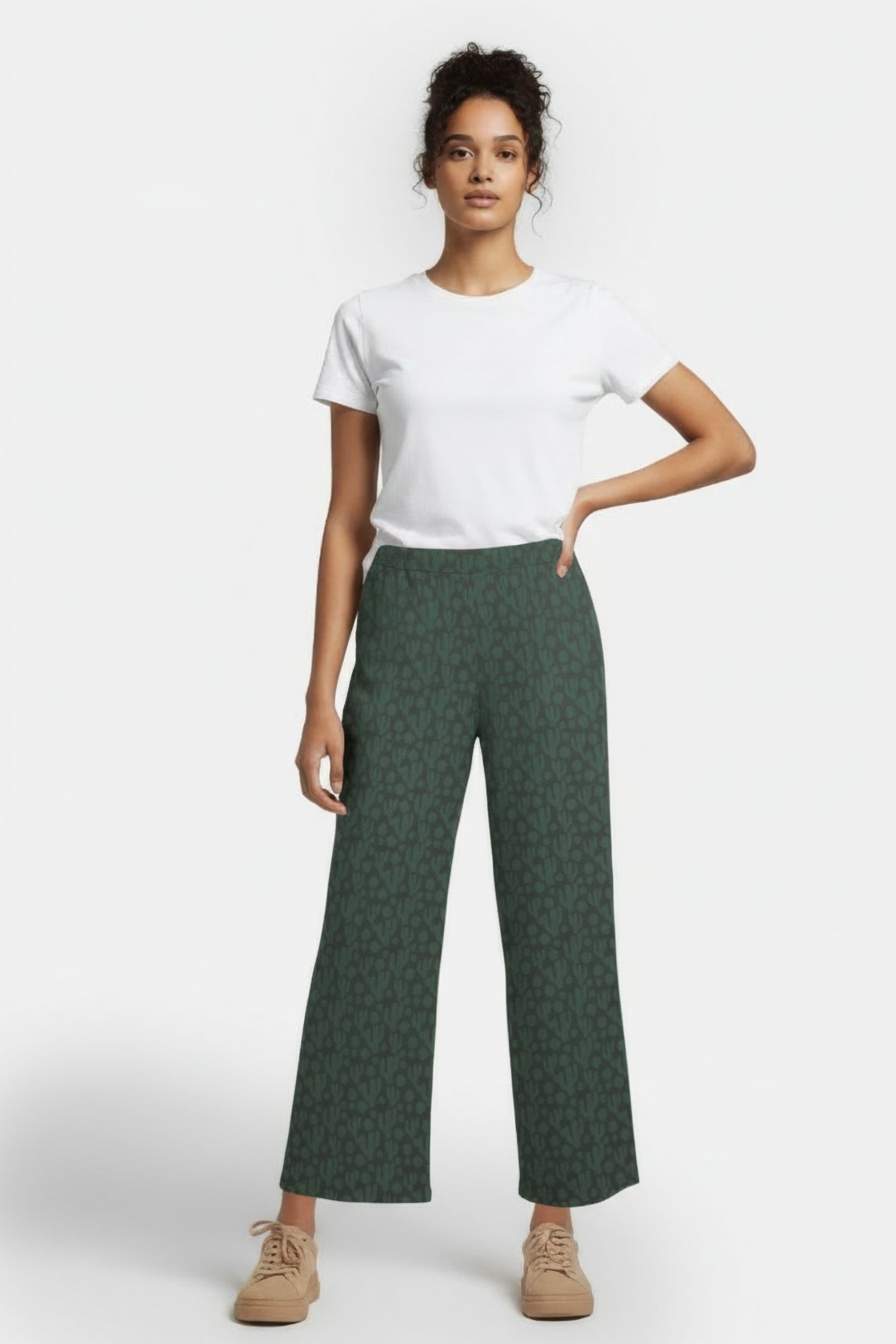 PIPPA WIDE LEG JERSEY TROUSERS GREEN PRINT 1