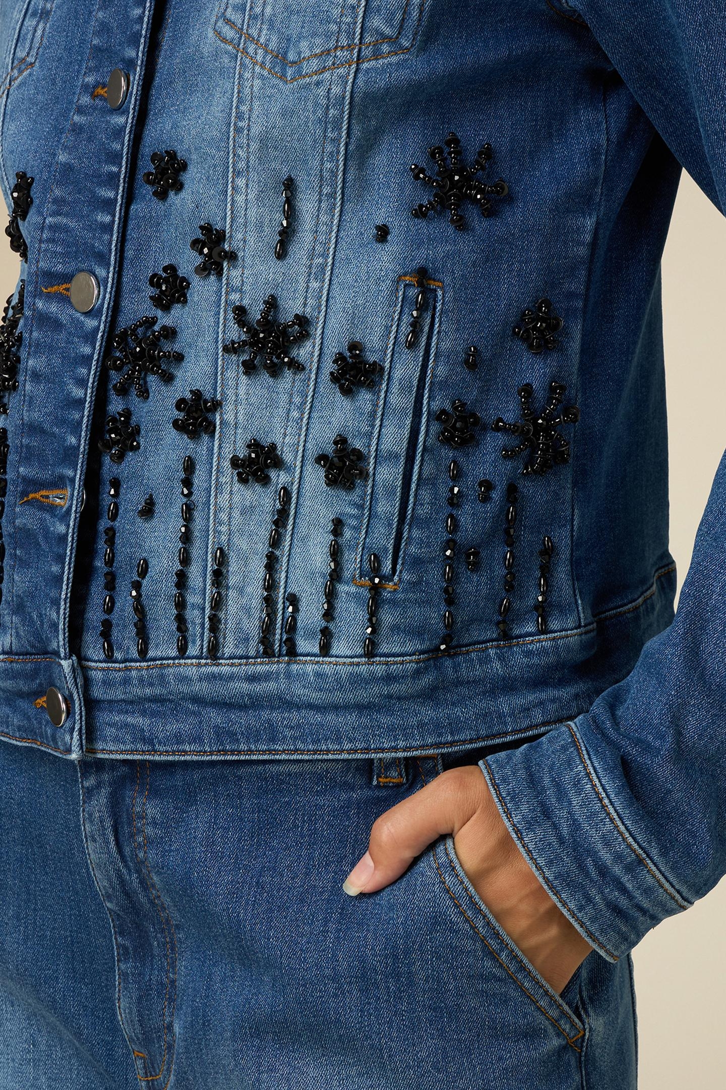 DENIM TRUCKER JACKET WITH JEWEL EMBROIDERY BLUE 4