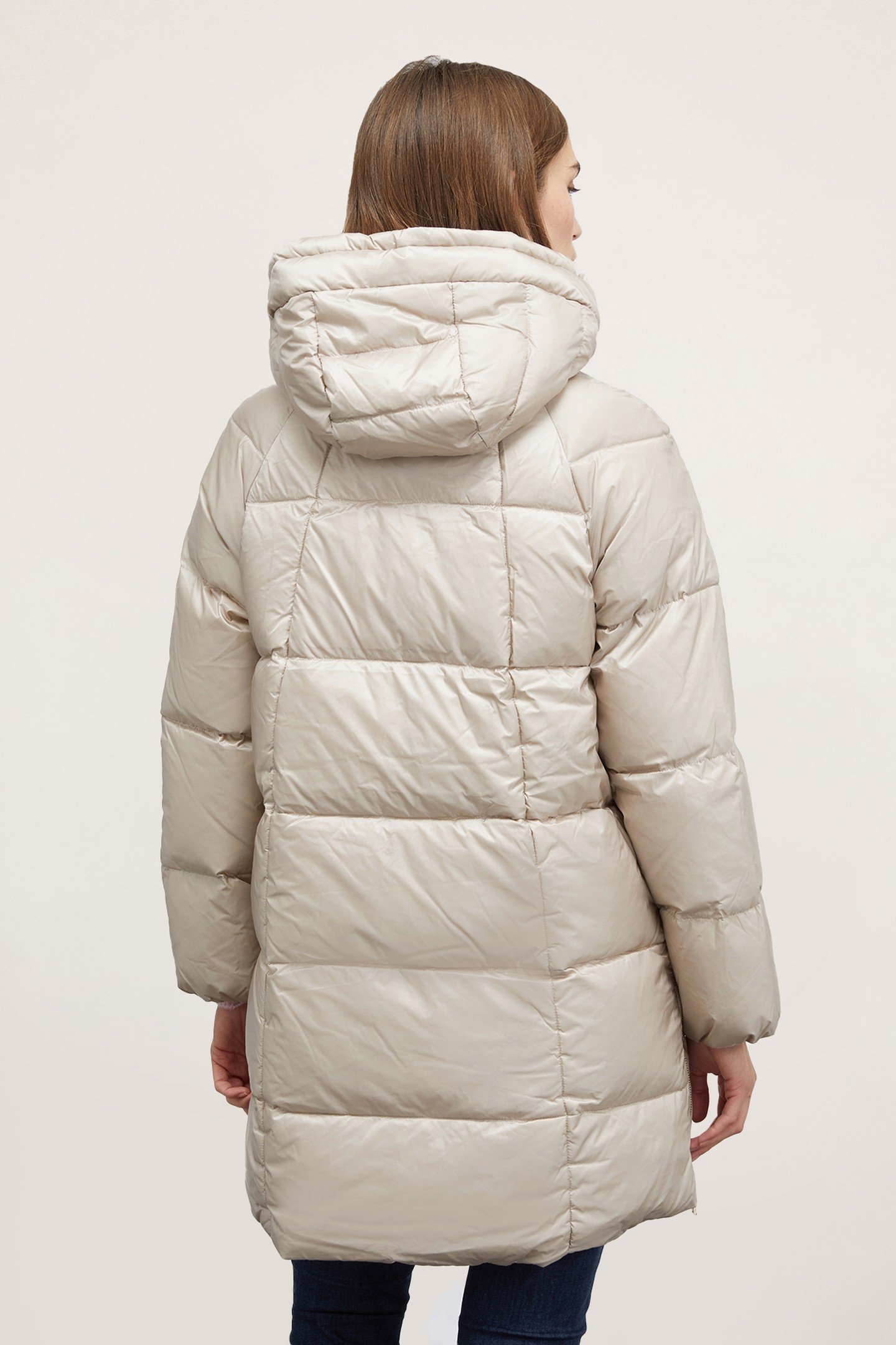 HOODED GENUINE DOWN JACKET WITH COCOON CUT WHITE 2