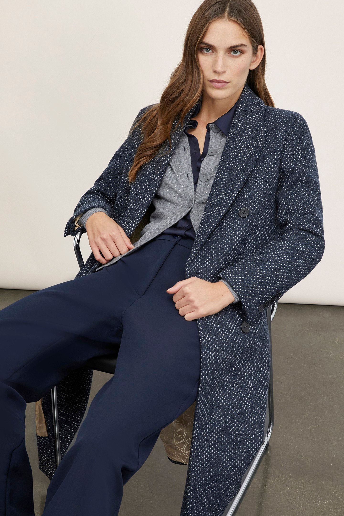 DOUBLE-BREASTED YARN DYED COAT BLUE 1