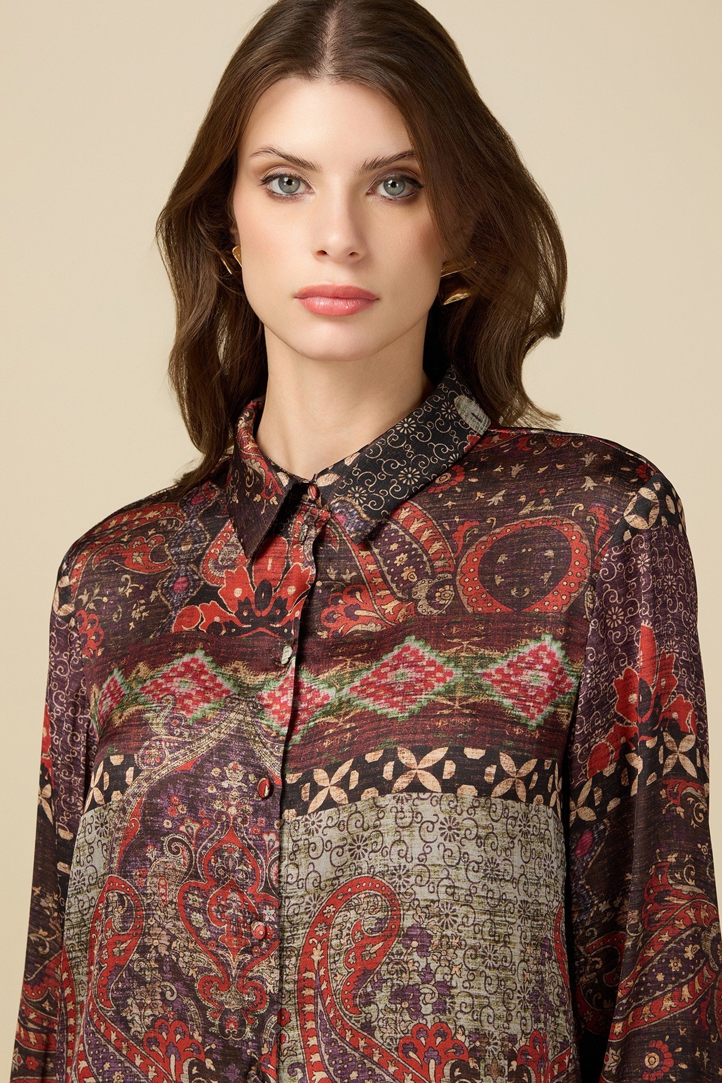 PATTERNED SATIN SHIRT BROWN 4