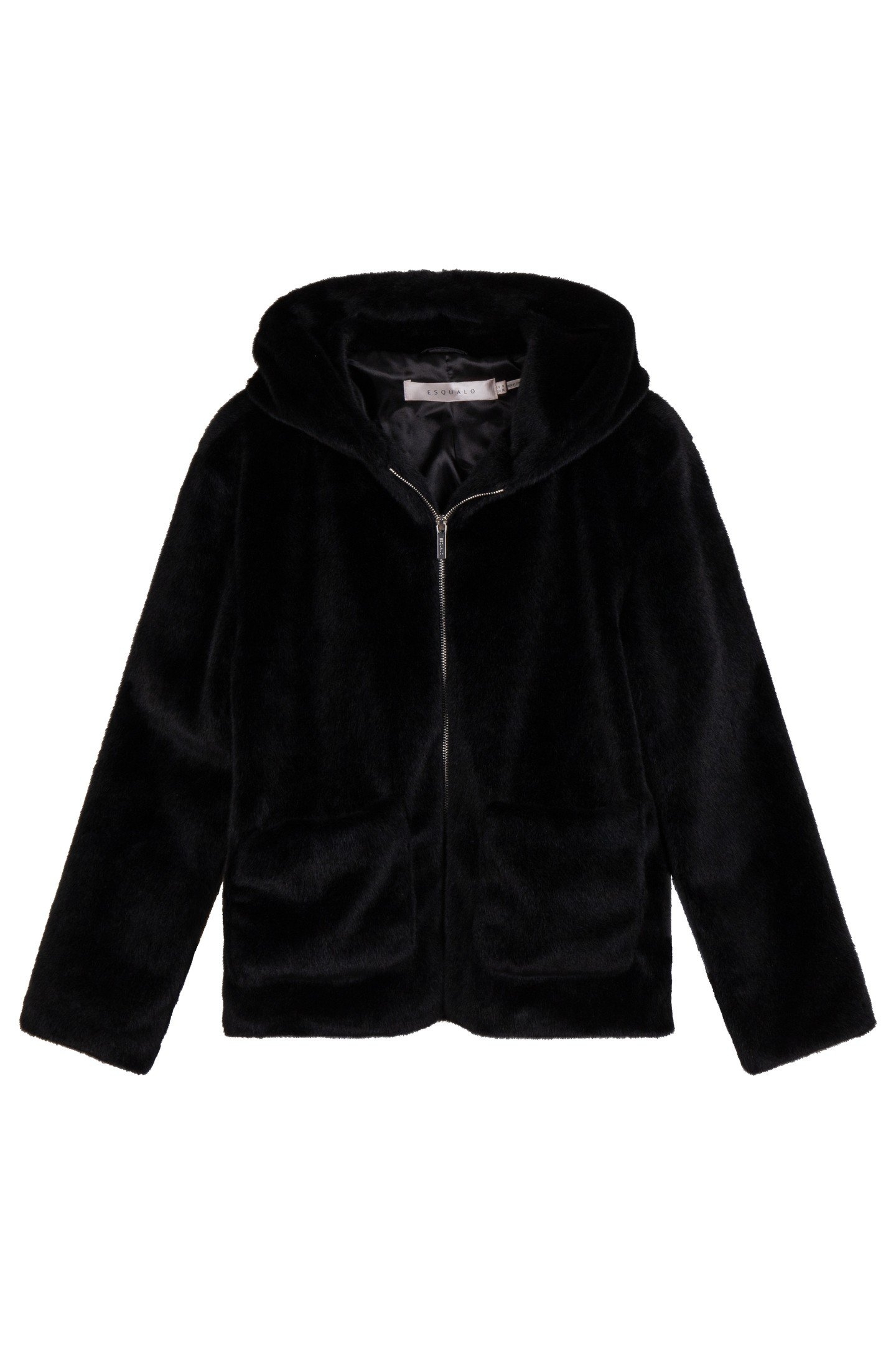 COAT SHORT HOOD FAKE FUR BLACK 5