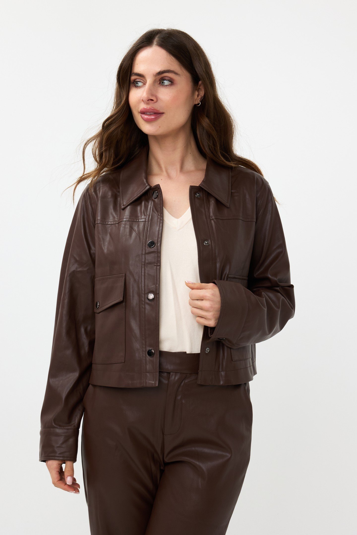 JACKET SHORT VEGAN LEATHER CHOCOLATE 2