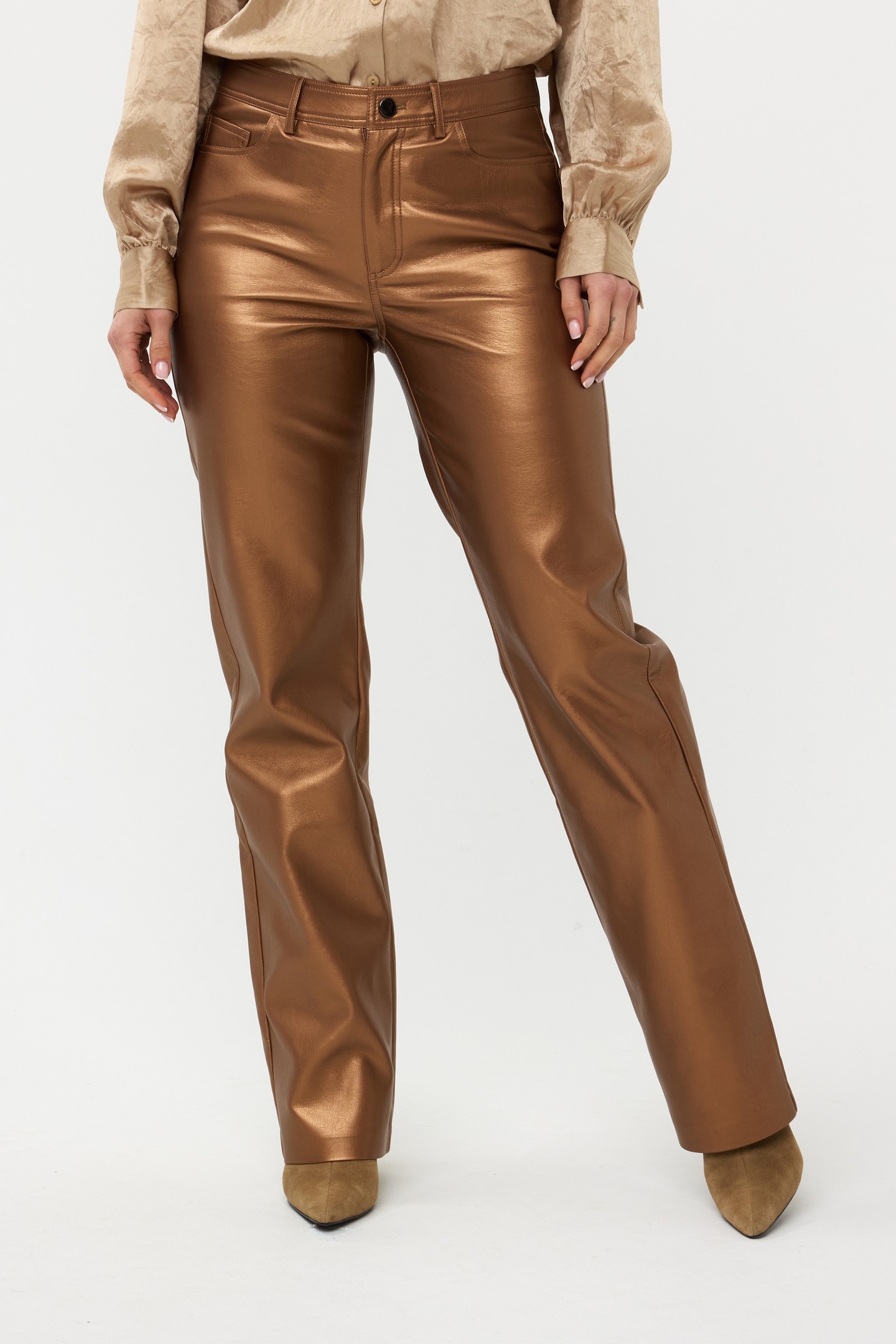 TROUSERS 5 POCKET VEGAN LEATHER BRANDY 2