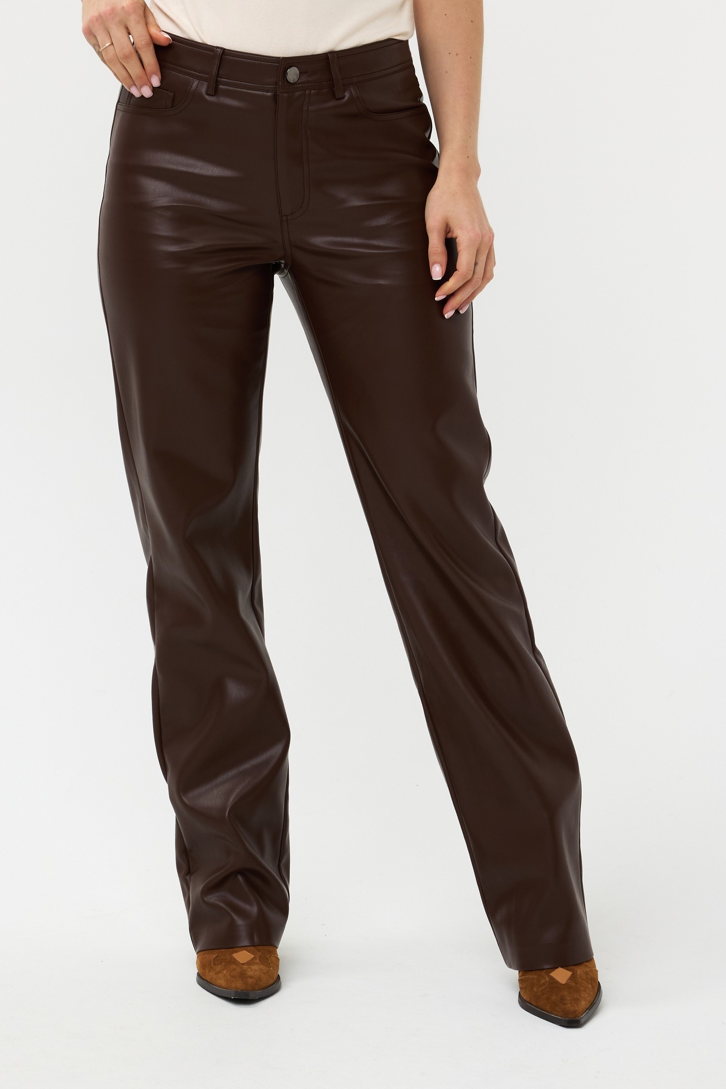 TROUSERS 5 POCKET VEGAN LEATHER CHOCOLATE 3
