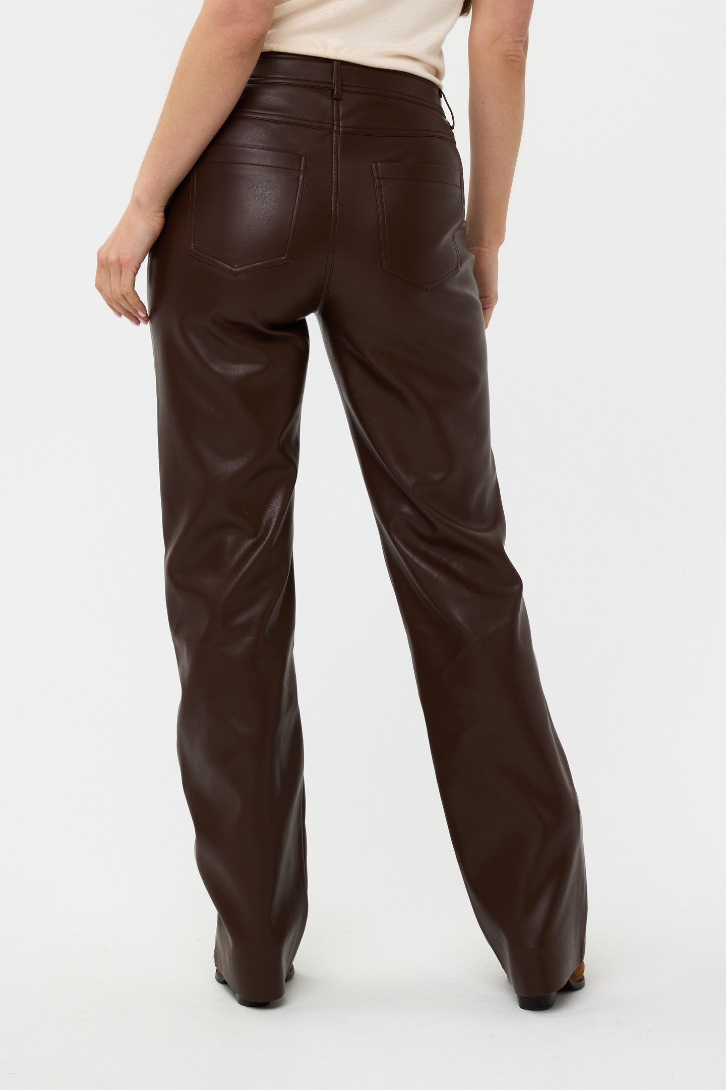 TROUSERS 5 POCKET VEGAN LEATHER CHOCOLATE 4
