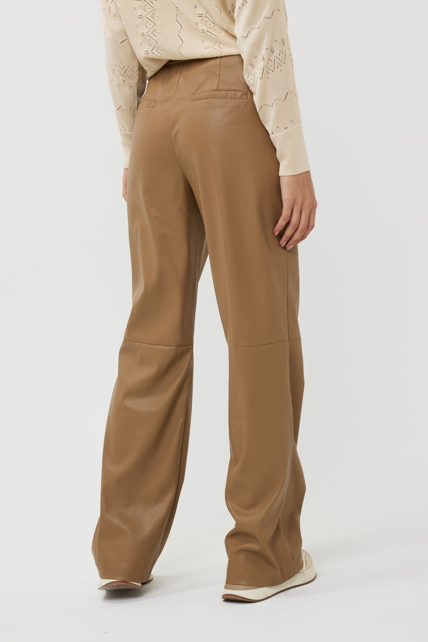 TROUSERS WIDE VEGAN LEATHER SAND 3