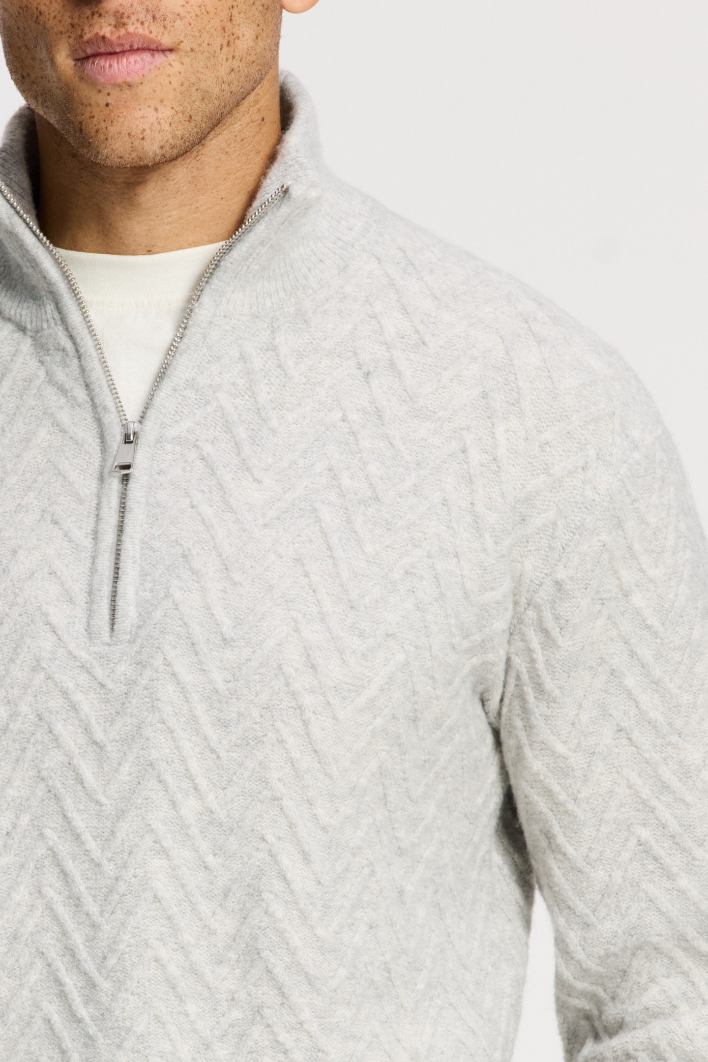 PIKE RELAXED FIT ZIGZAG PULLOVER LIGHT GREY MELANGE 7
