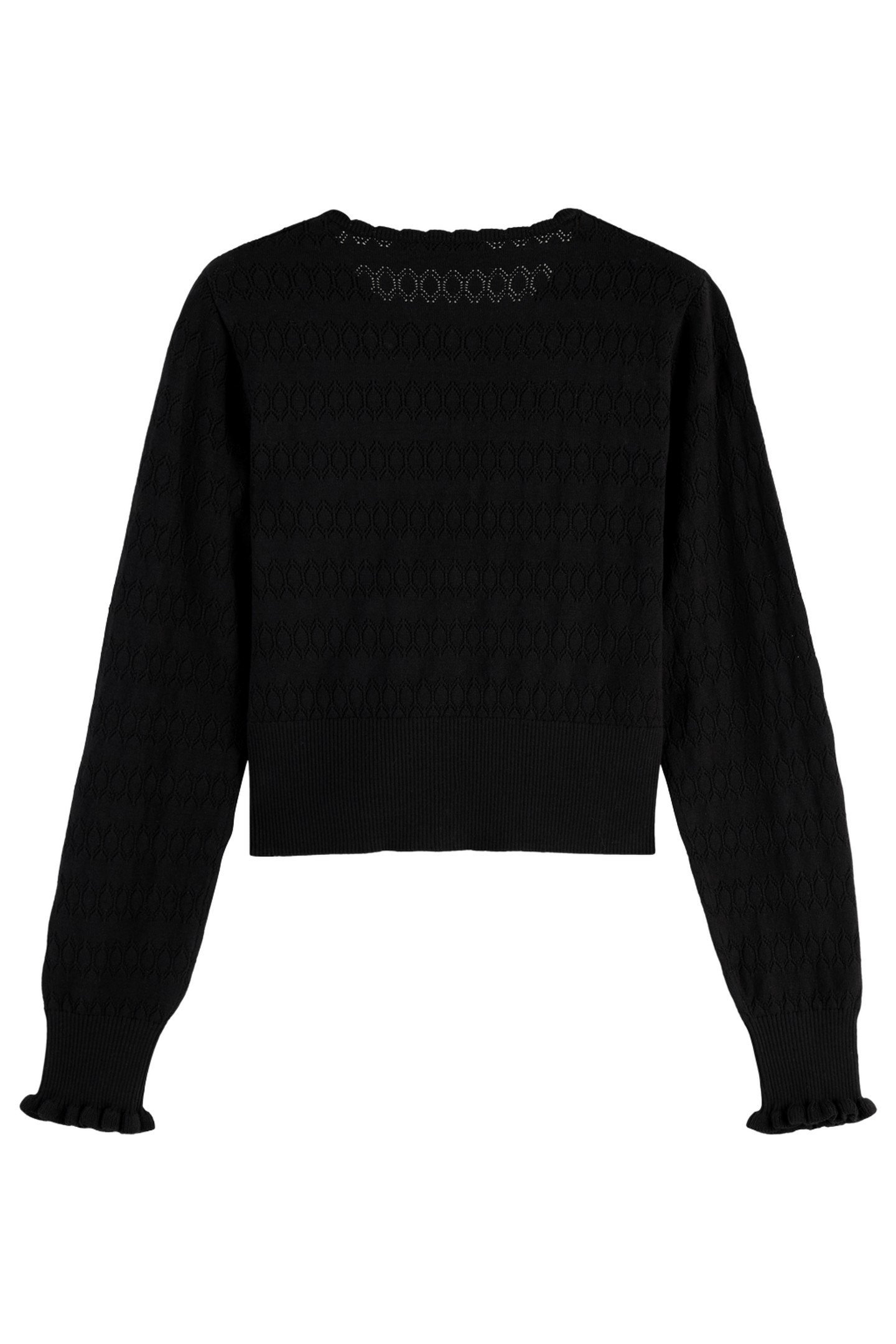 POINTELLE STITCH CREW NECK CARDIGAN BLACK 3