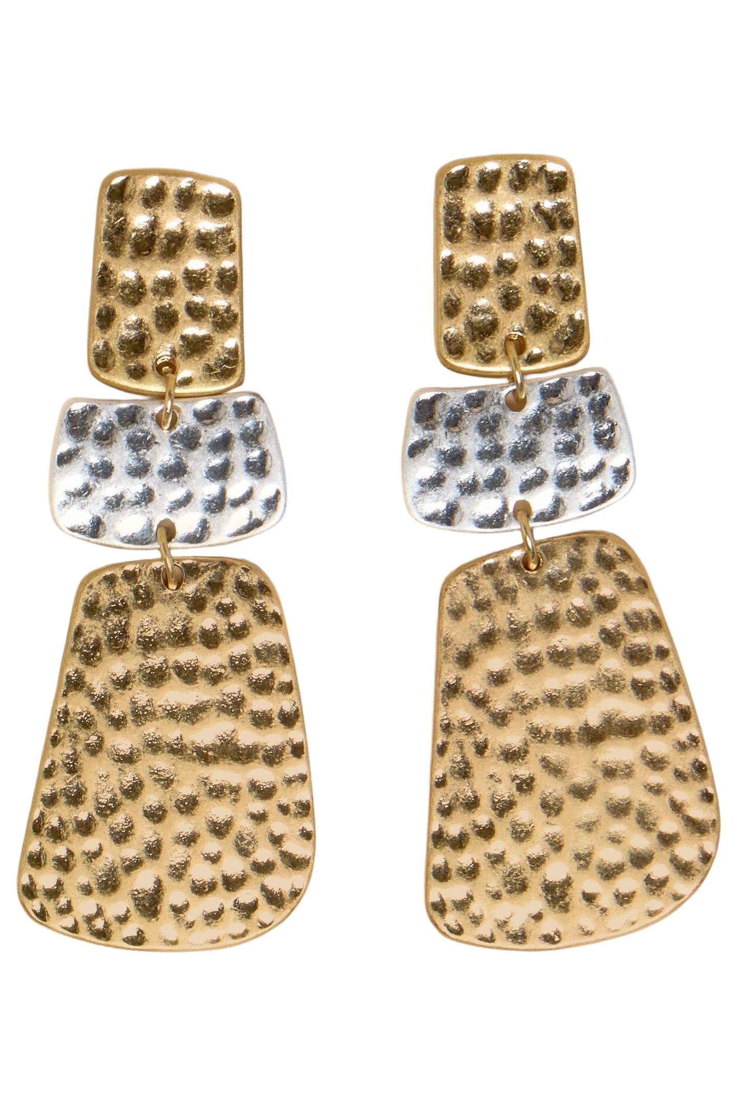 LIV HAMMERED DROP EARRINGS MIXED METALLIC 2