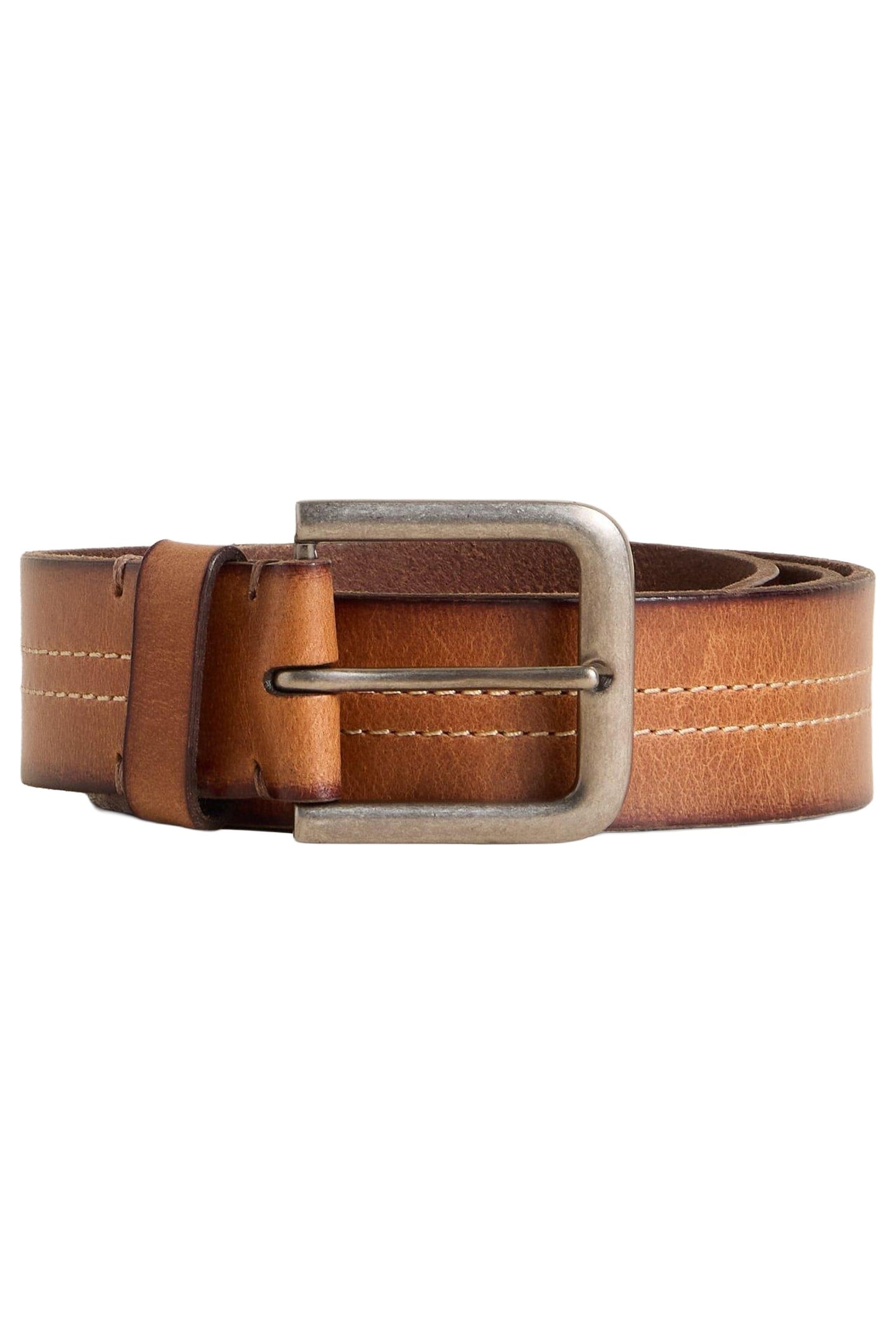 DOUBLE STITCH LEATHER BELT MID TAN 2