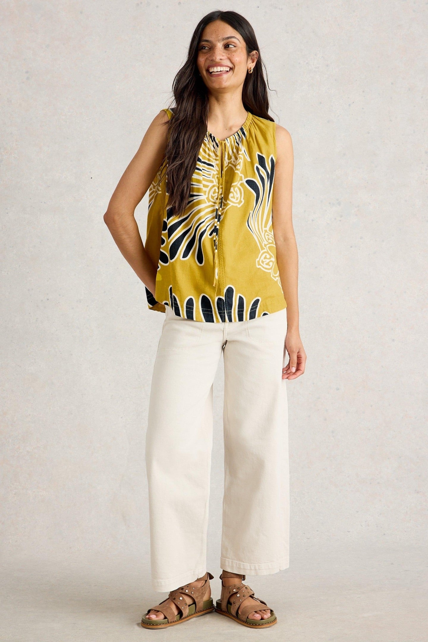 MARLEY LINEN BLEND VEST YELLOW PRINT 2