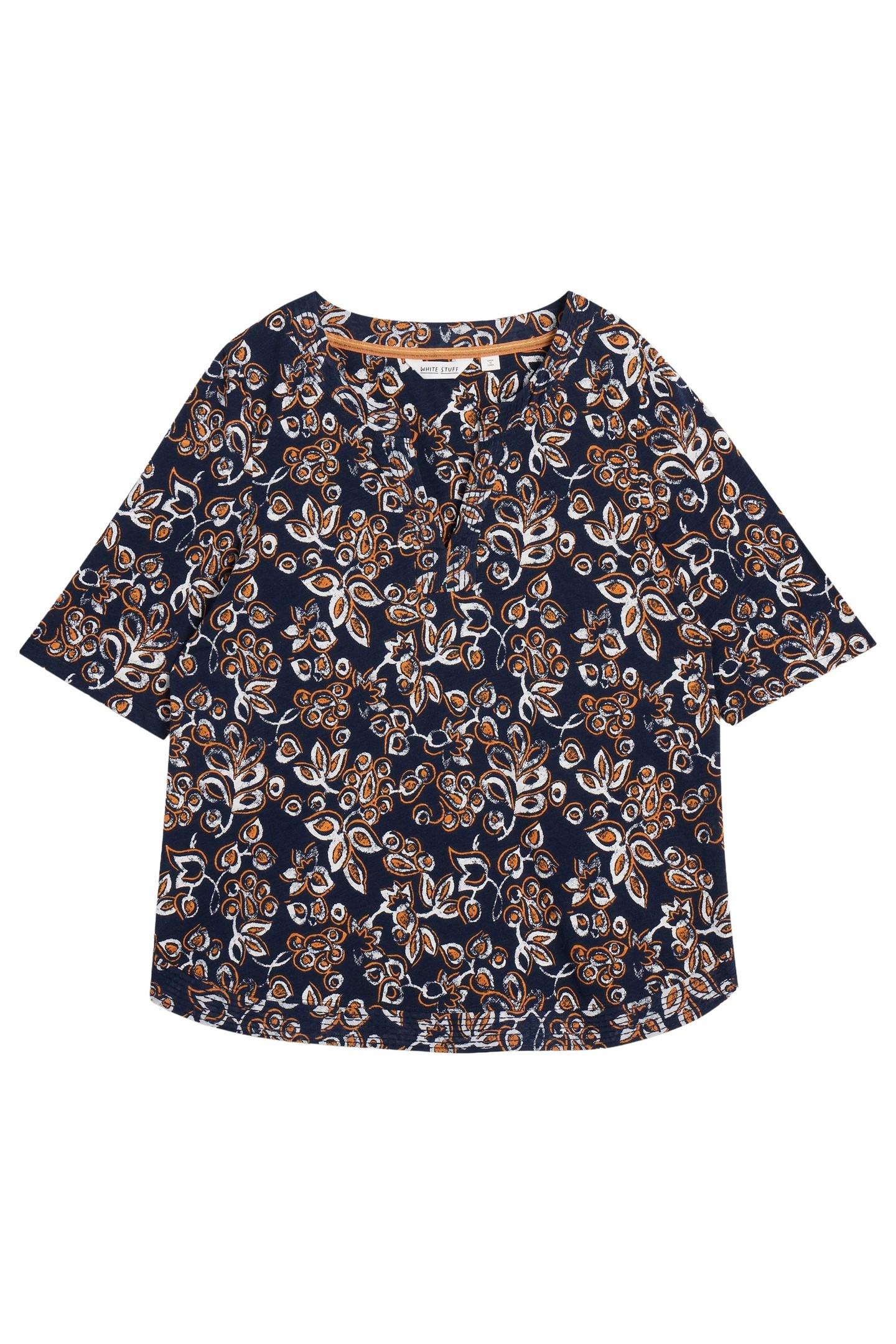 WEAVER NOTCH NECK TEE NAVY PRINT 3